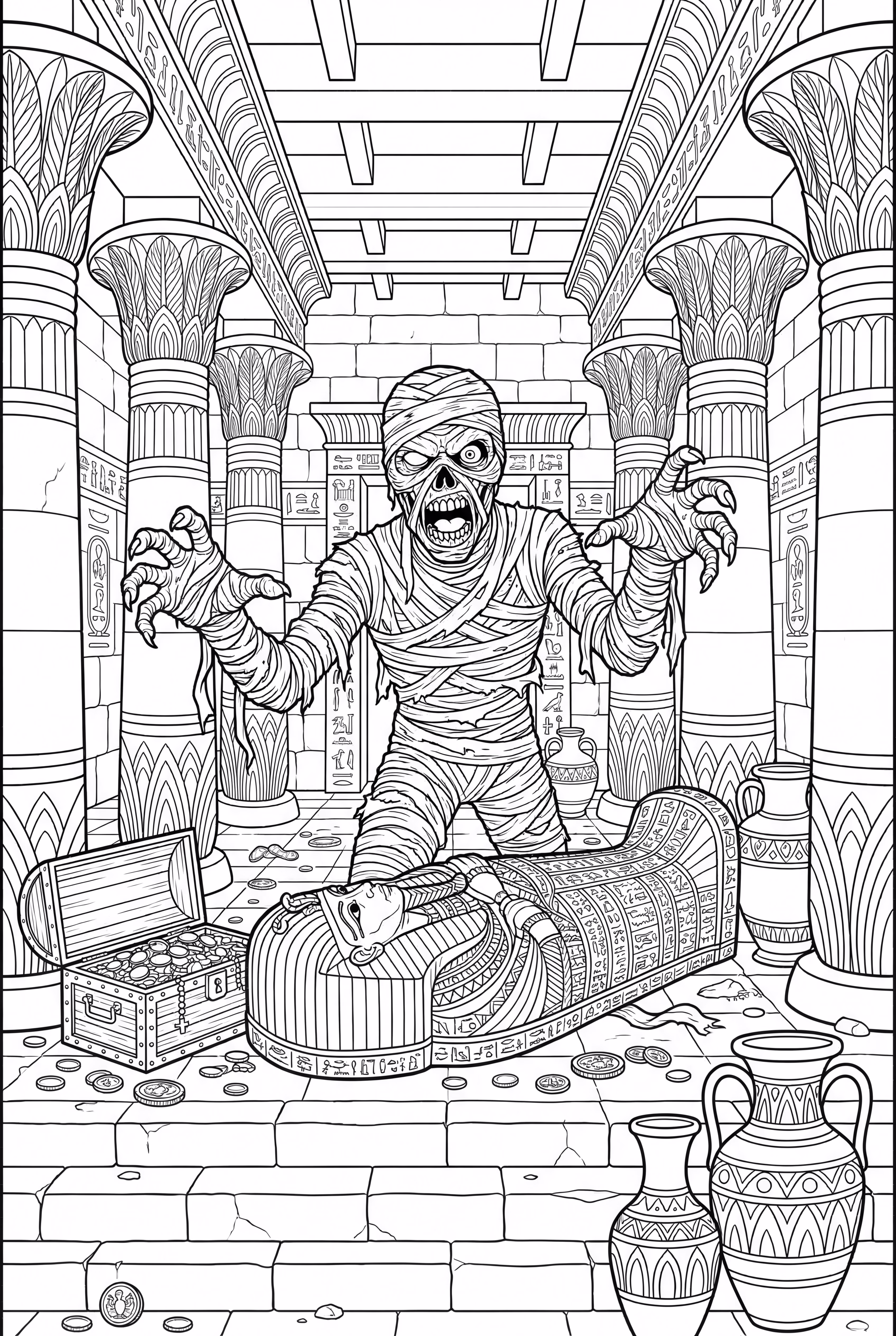 Mummy's Curse Unfolding In A Grand Hall