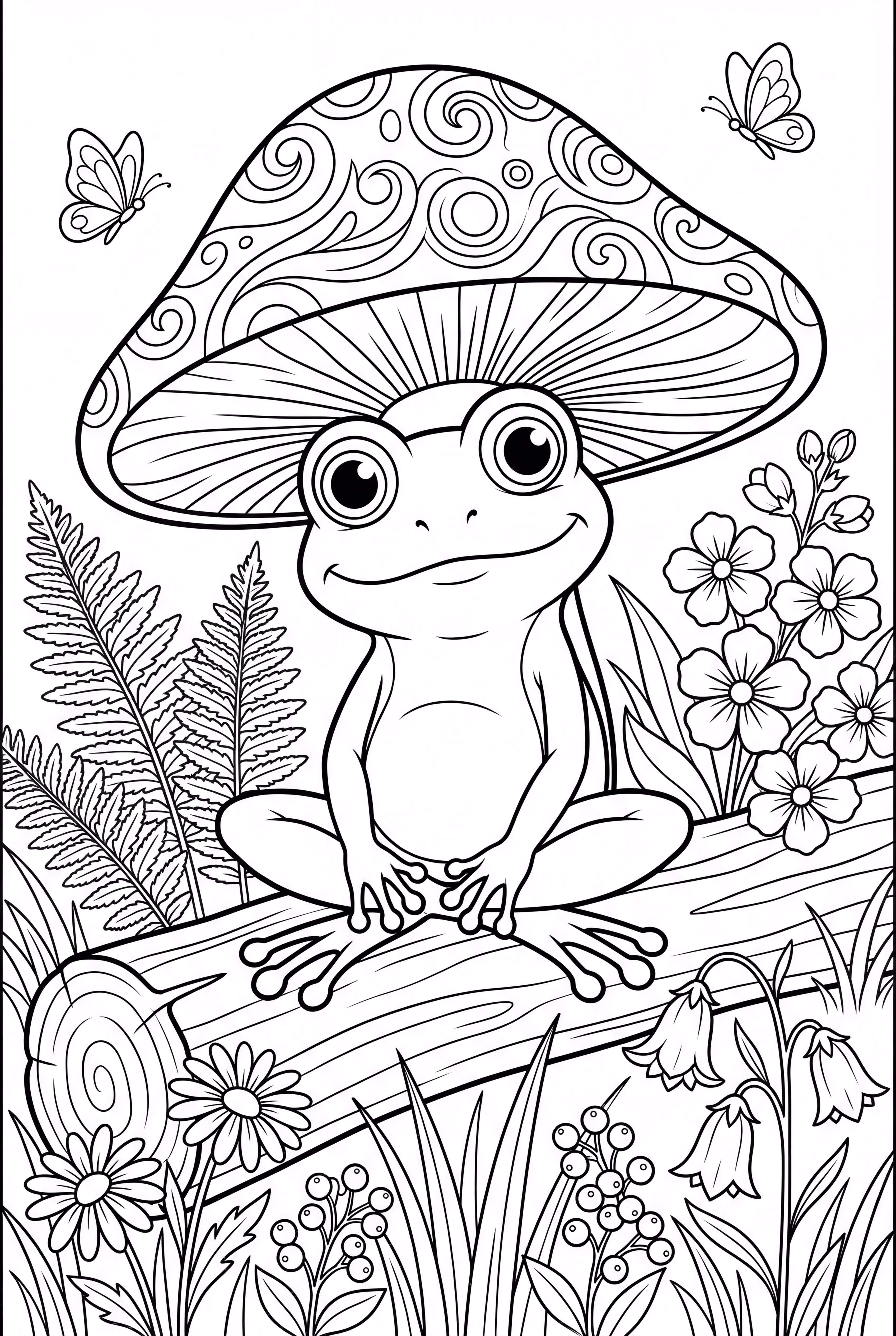 Grenouille sous un champignon