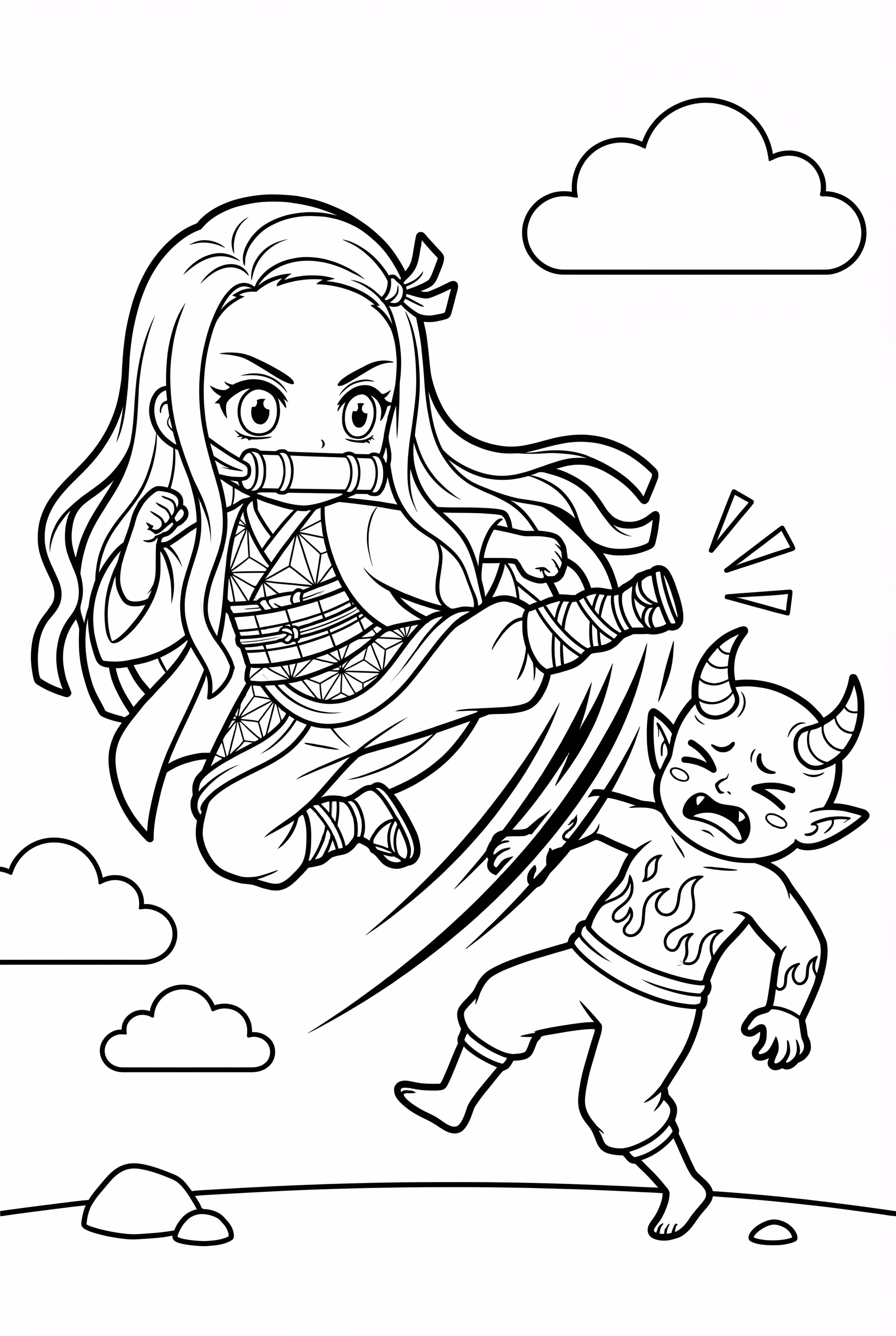 Nezuko Kicking A Powerful Demon