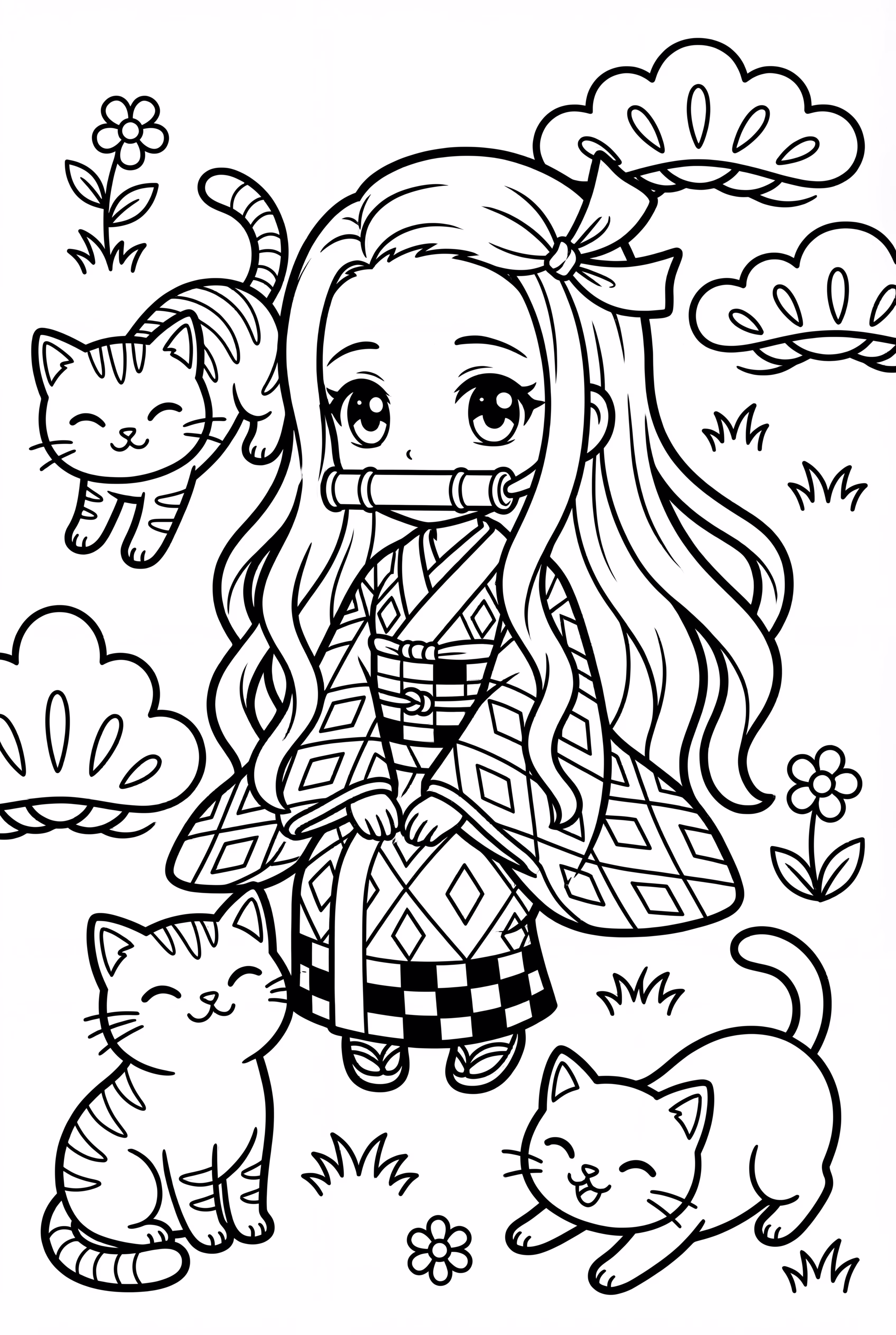 Nezuko Playing With Cats