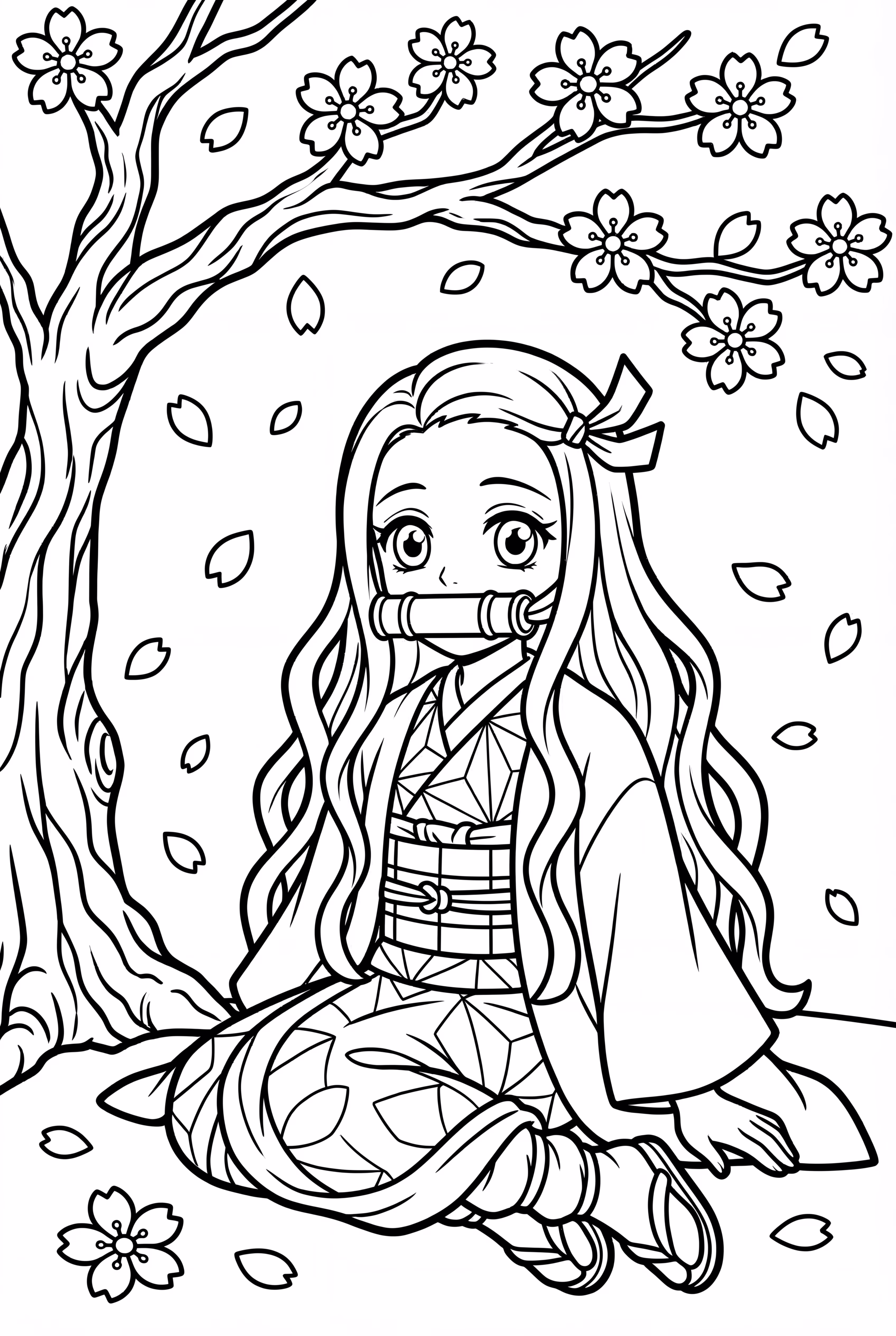 Nezuko Sitting Under A Cherry Blossom Tree