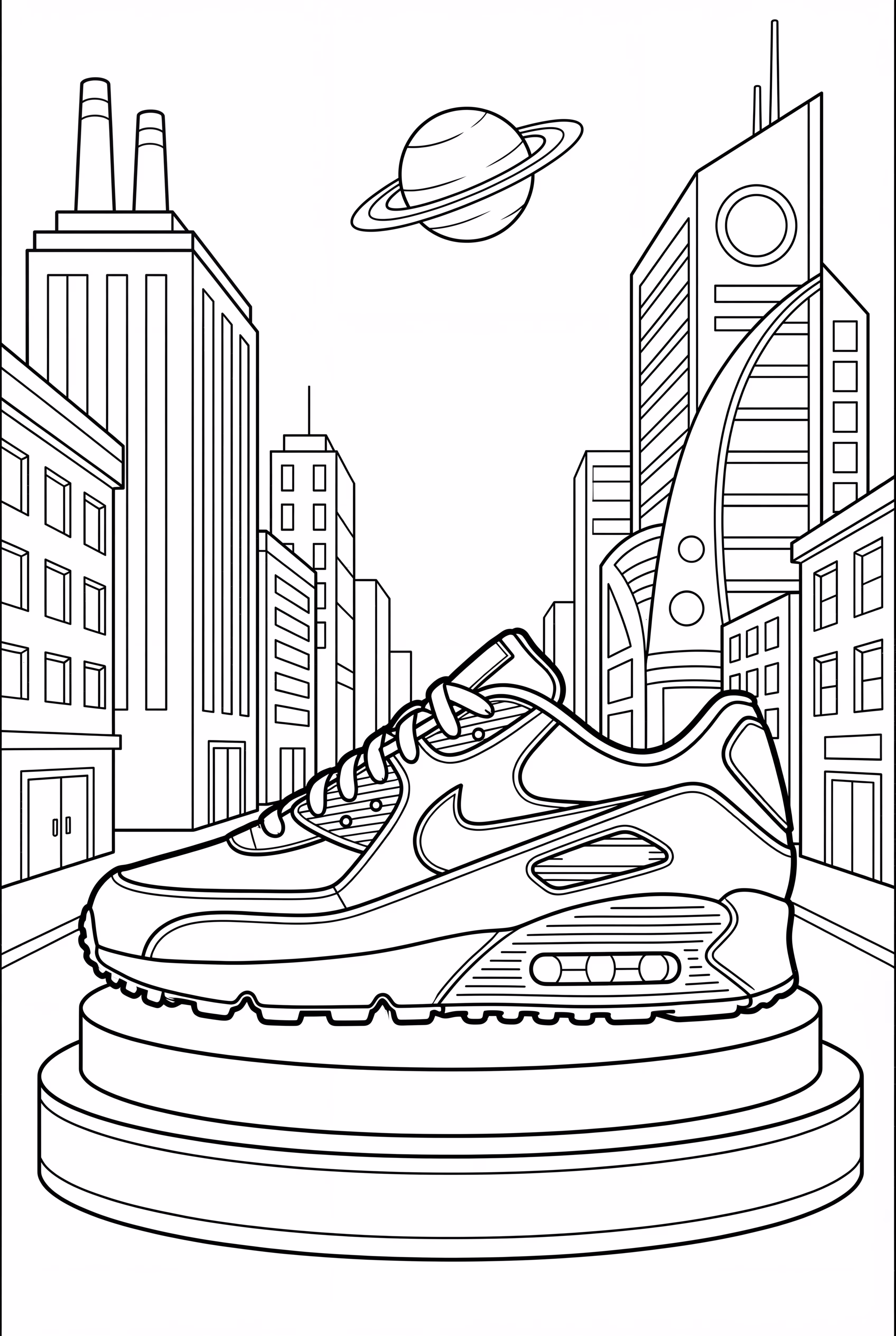 nike air max shoes in a futuristic cityscape