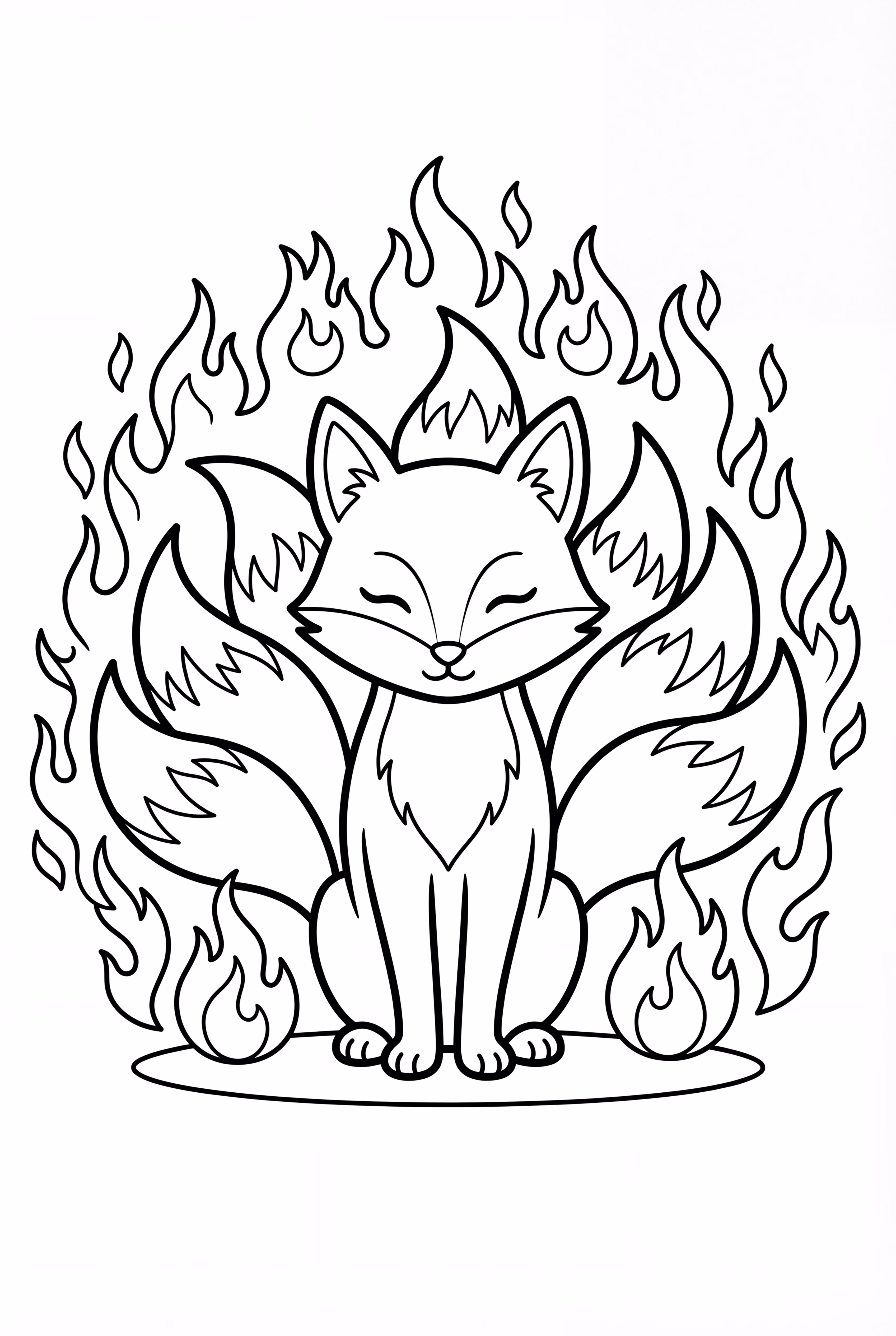 Nine-Tailed Fox Surrounded by Flames