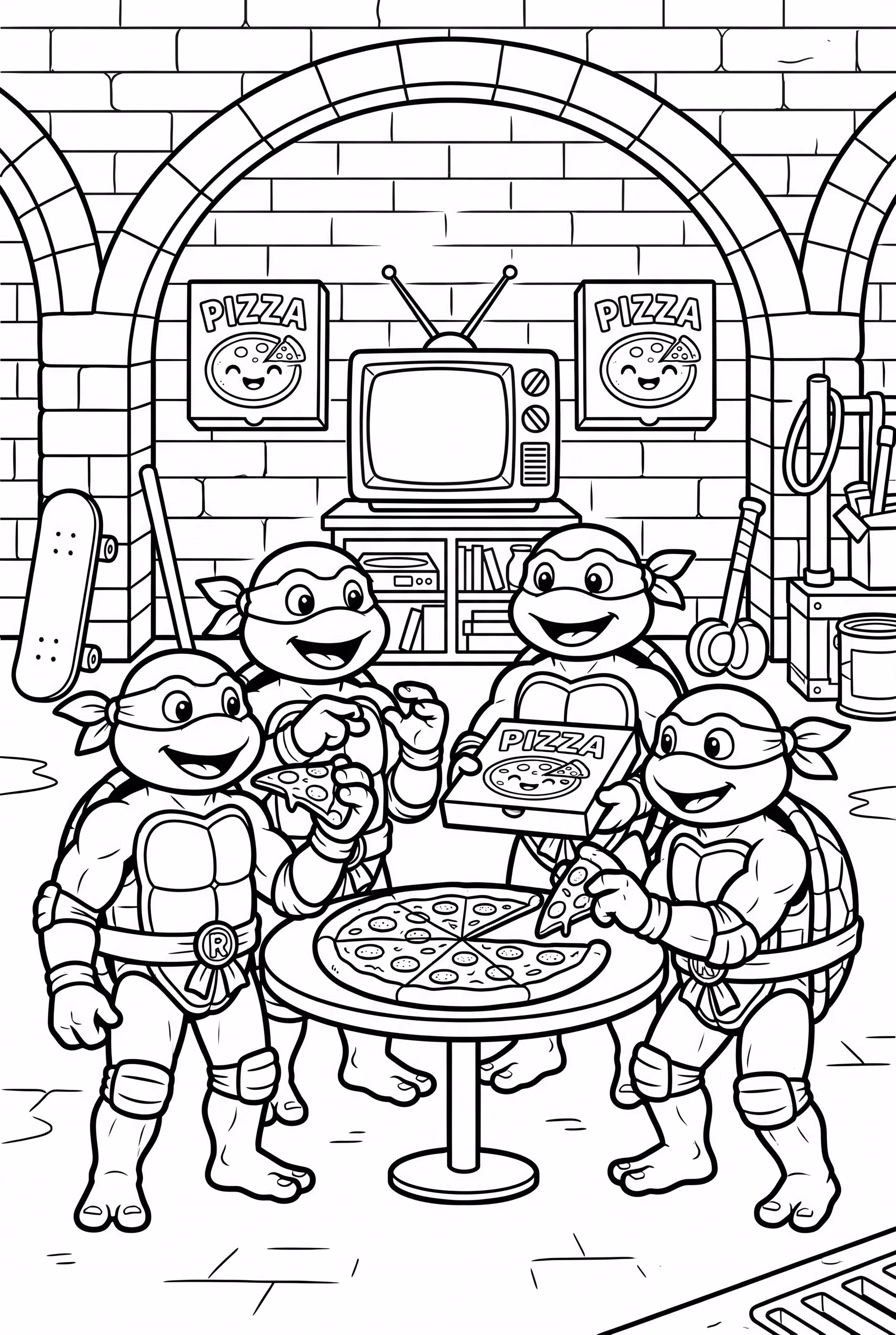 ninja turtles enjoying pizza night-2
