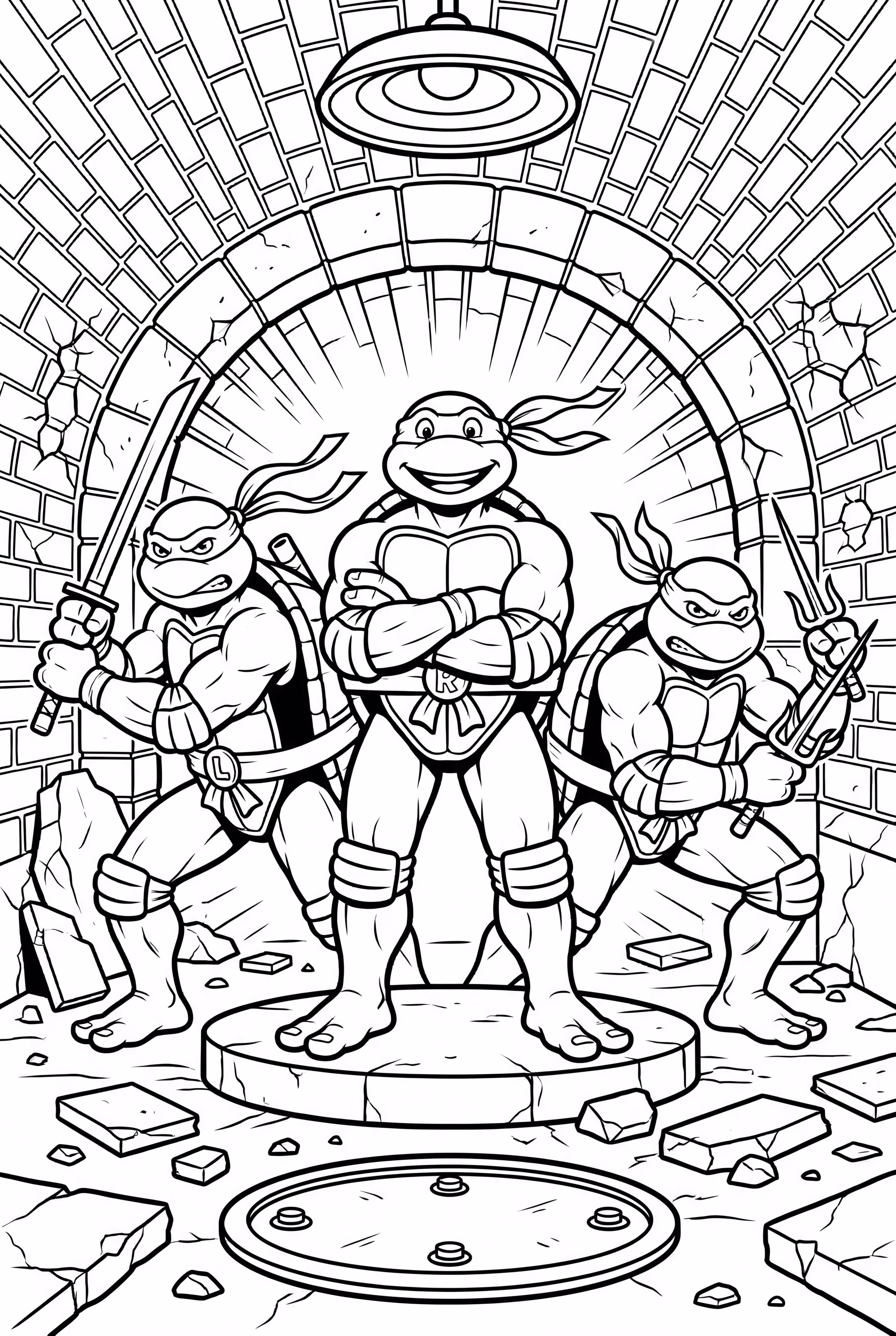 ninja turtles fighting villains together