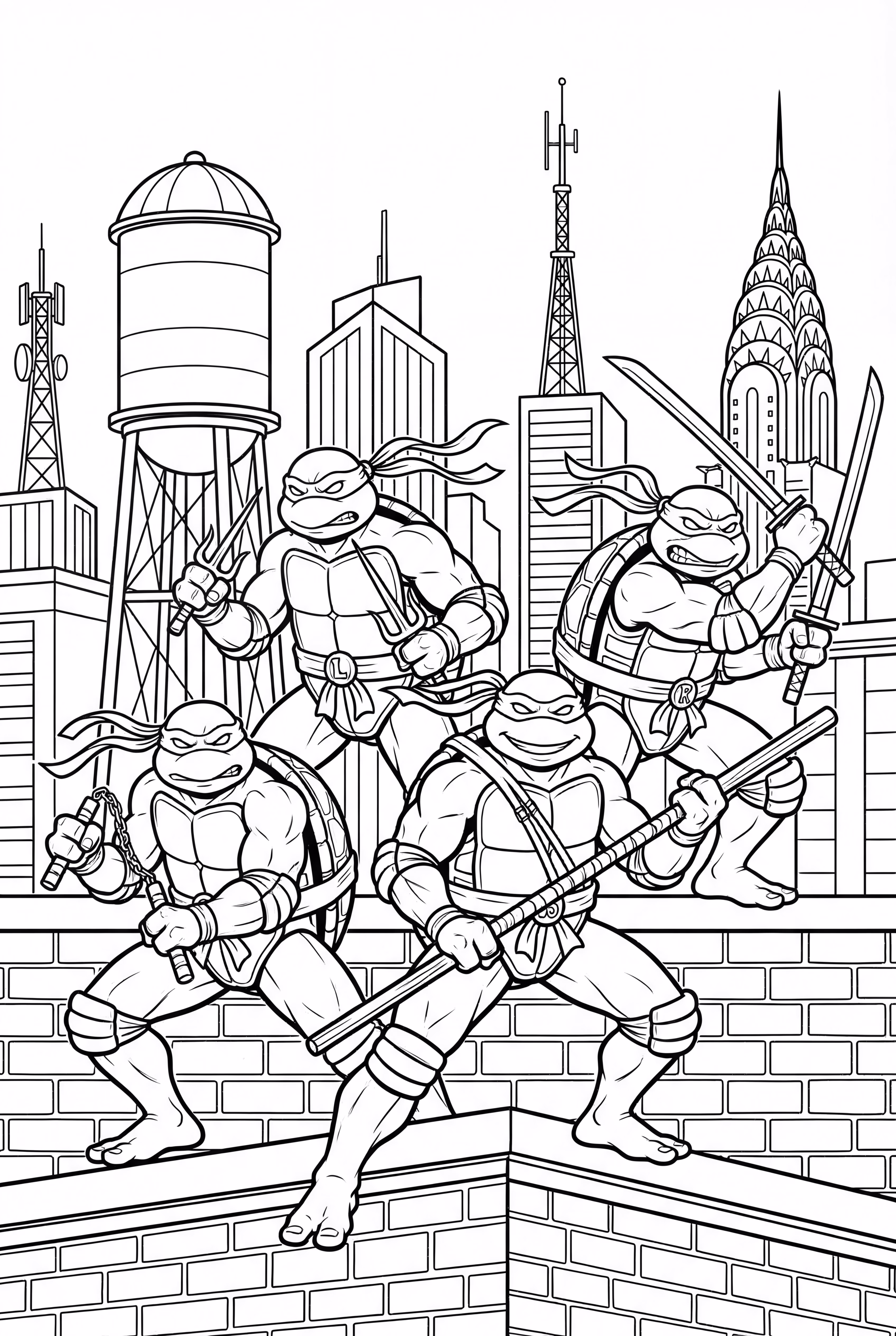 ninja turtles fighting villains together-2