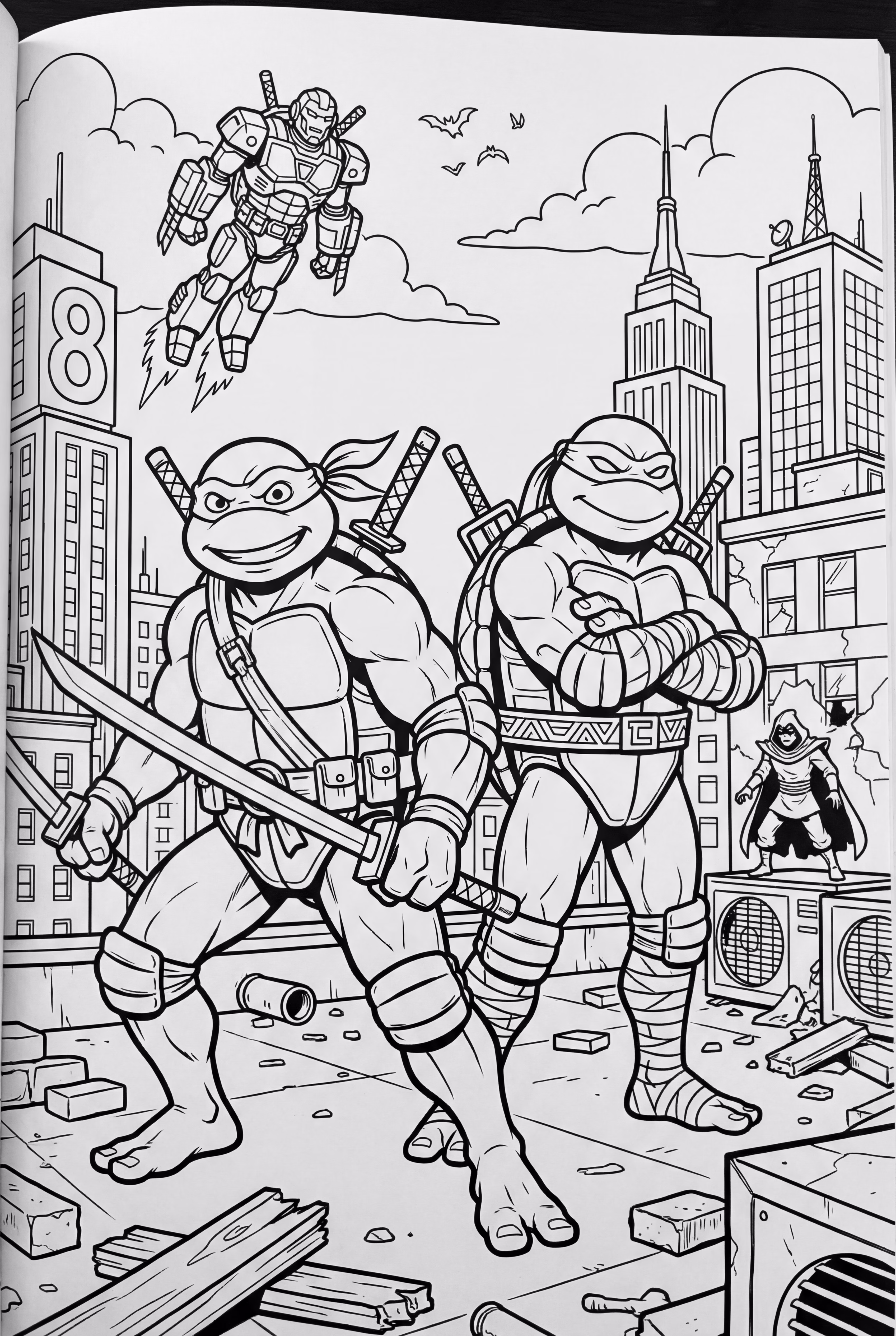 tartarugas ninja lutando contra vilões juntos