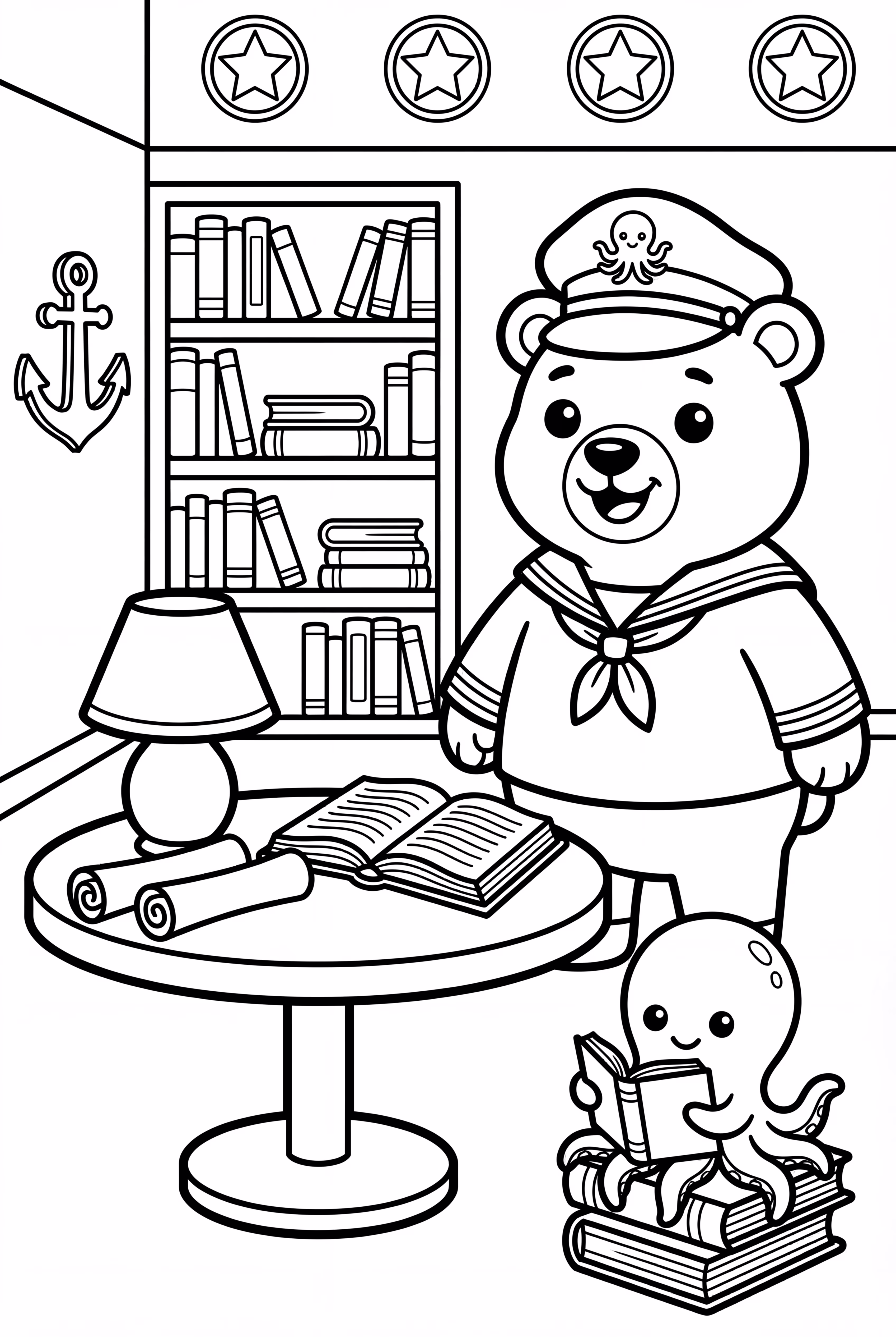 Octopod's Library With Scrolls And Books