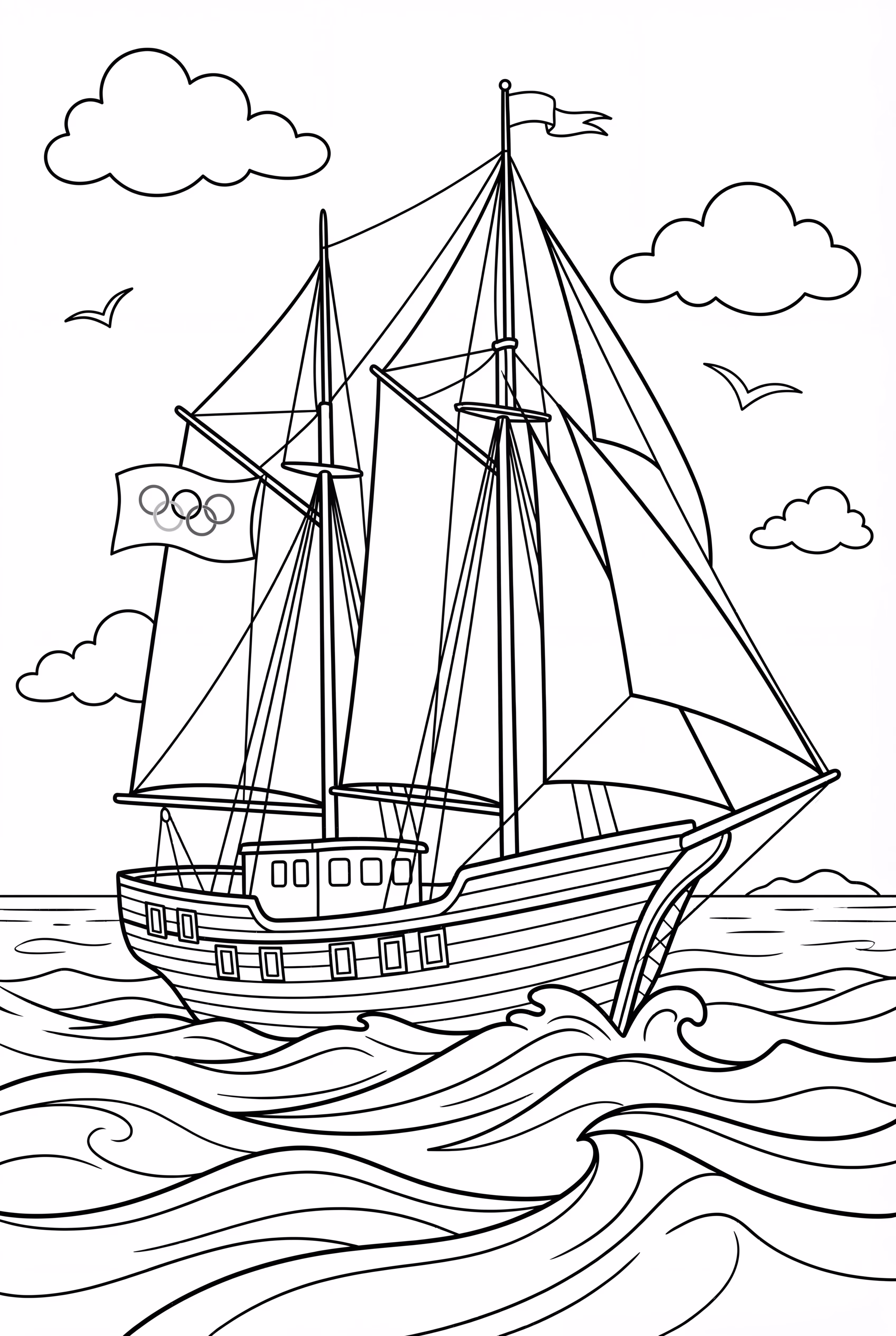 올림픽 배가 경기를 향해 항해하는 모습