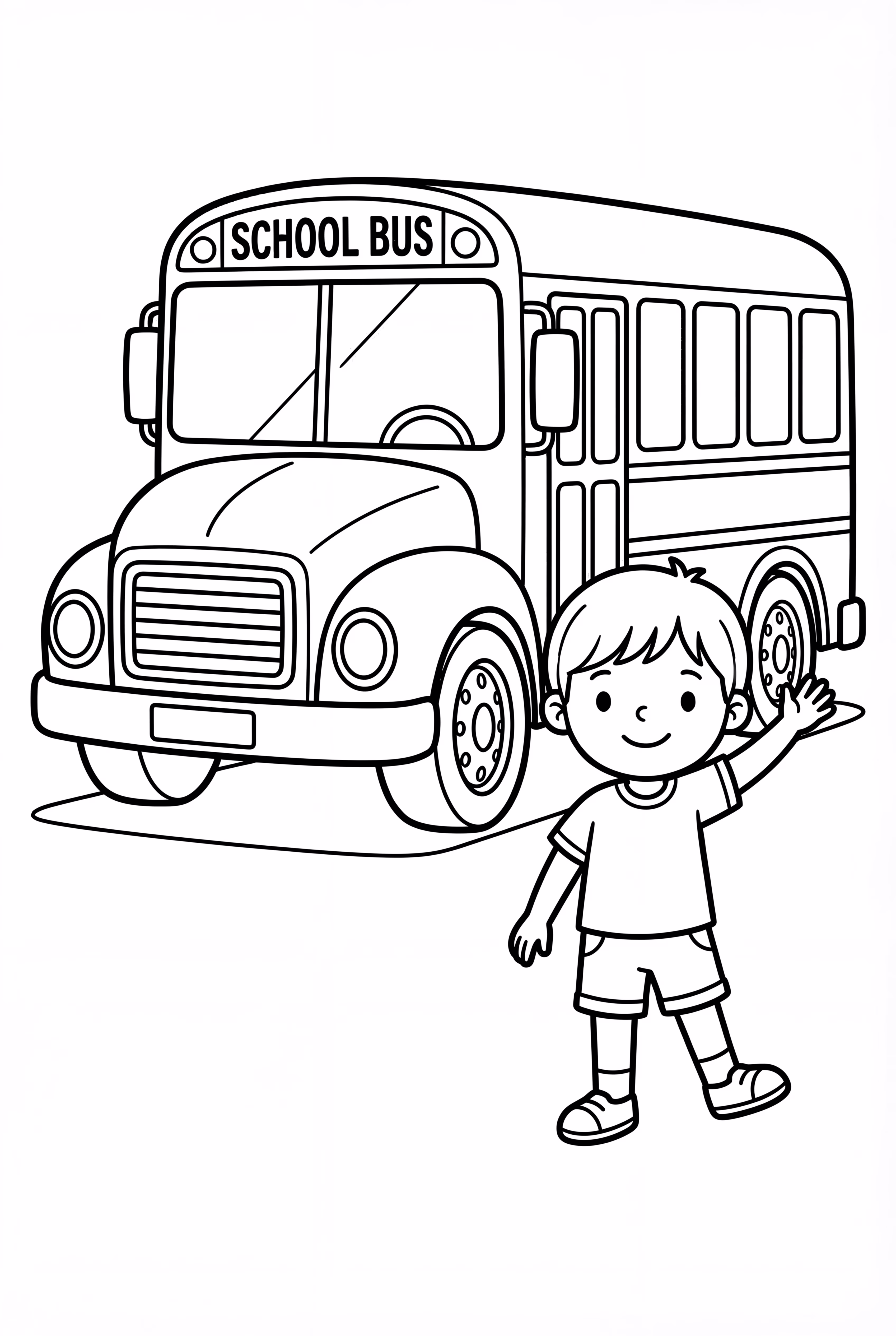One Child Waving at the School Bus