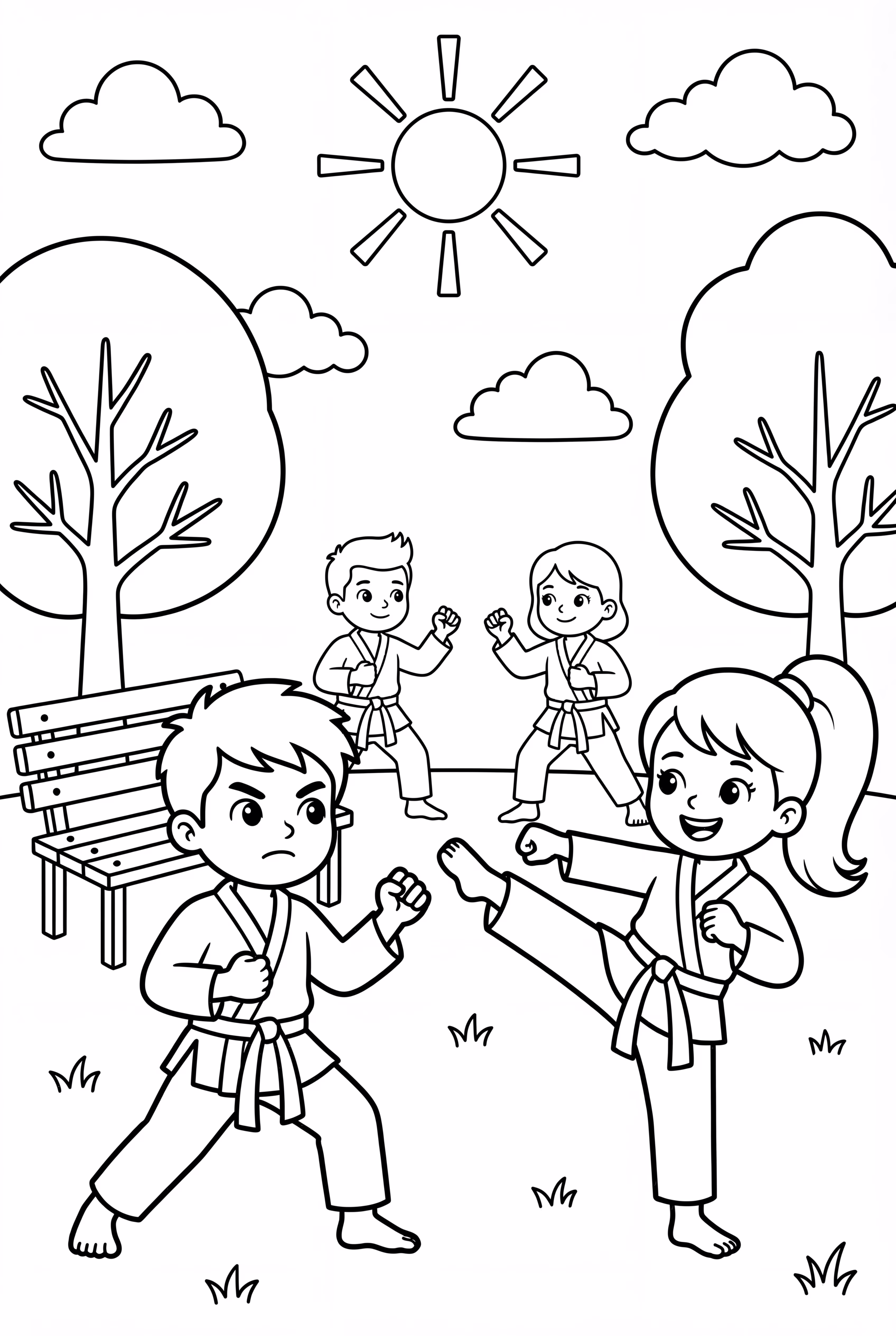 Outdoor Karate Training In A Park