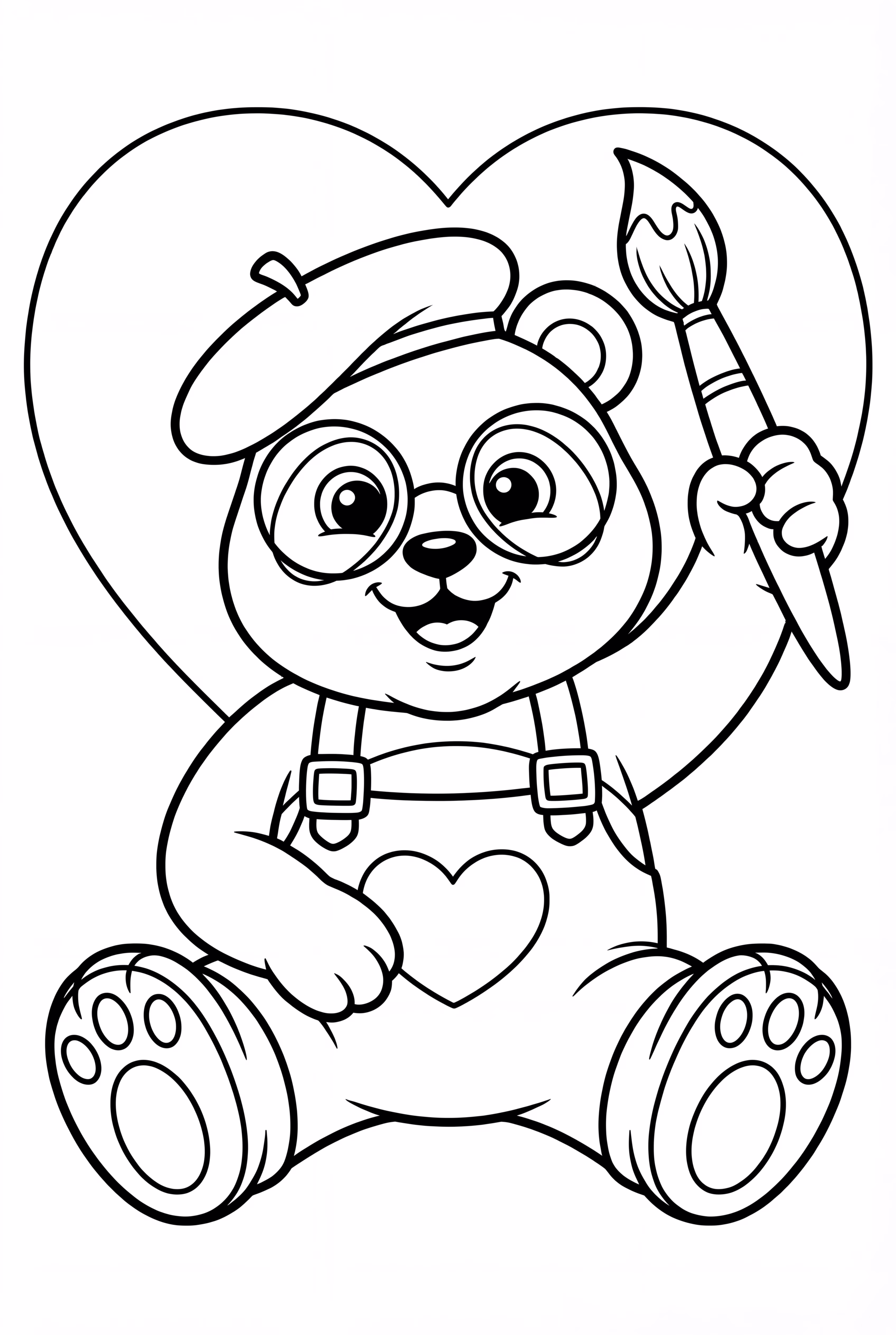 Panda Character With A Paint Brush With A Orange Heart In The Background