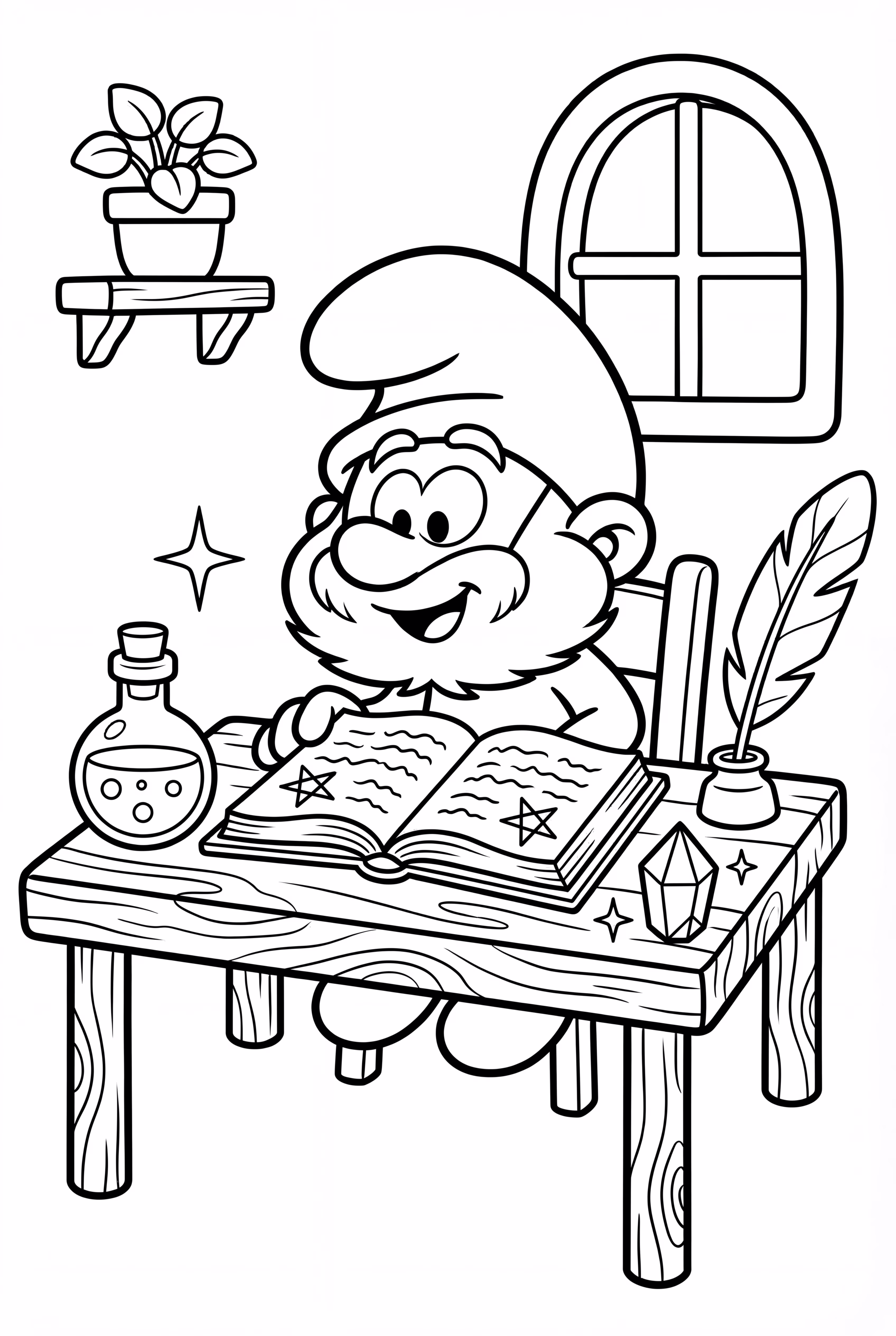 Papa Smurf Reading A Magic Spellbook