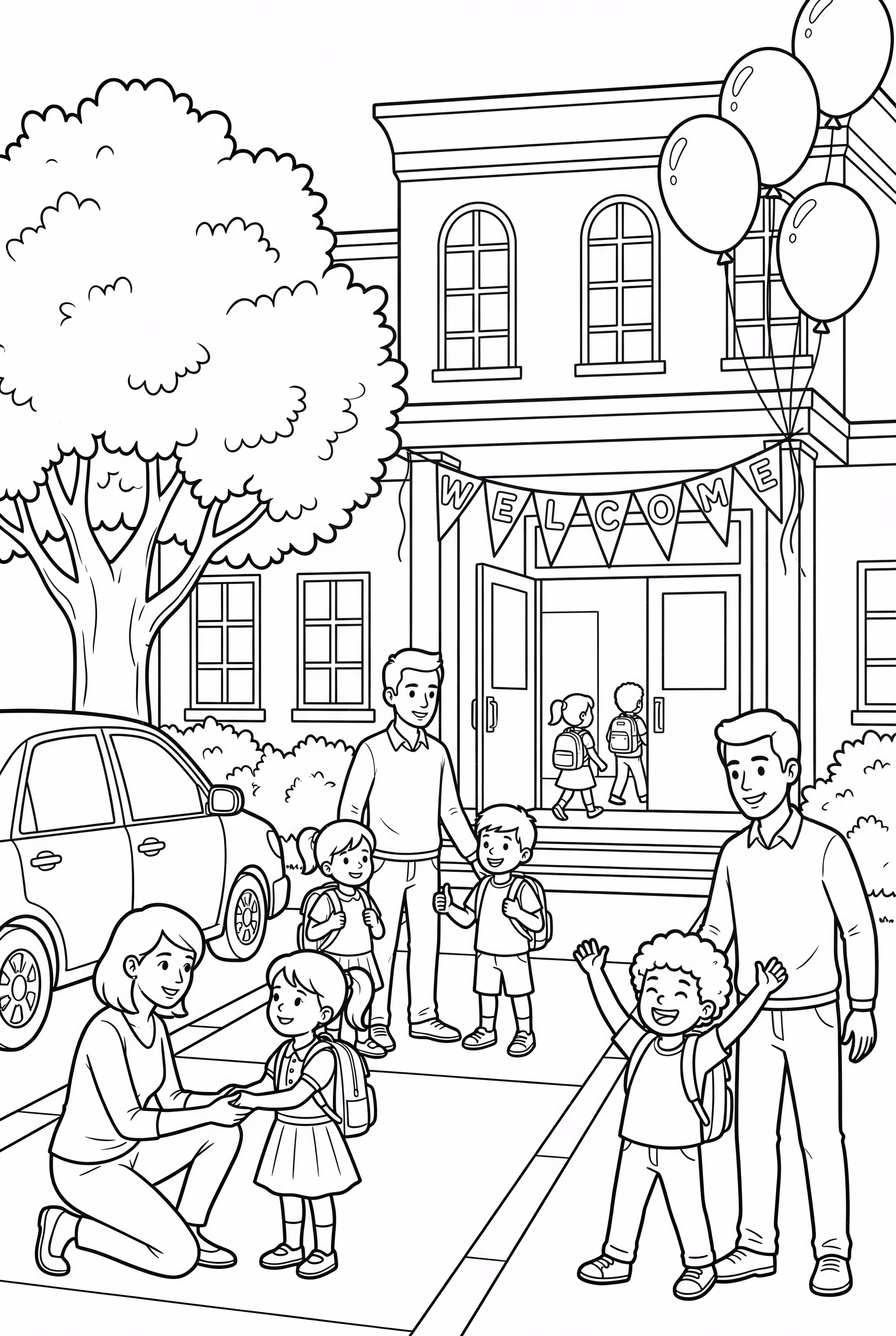 Parents Dropping Off Kids On The First Day Of School