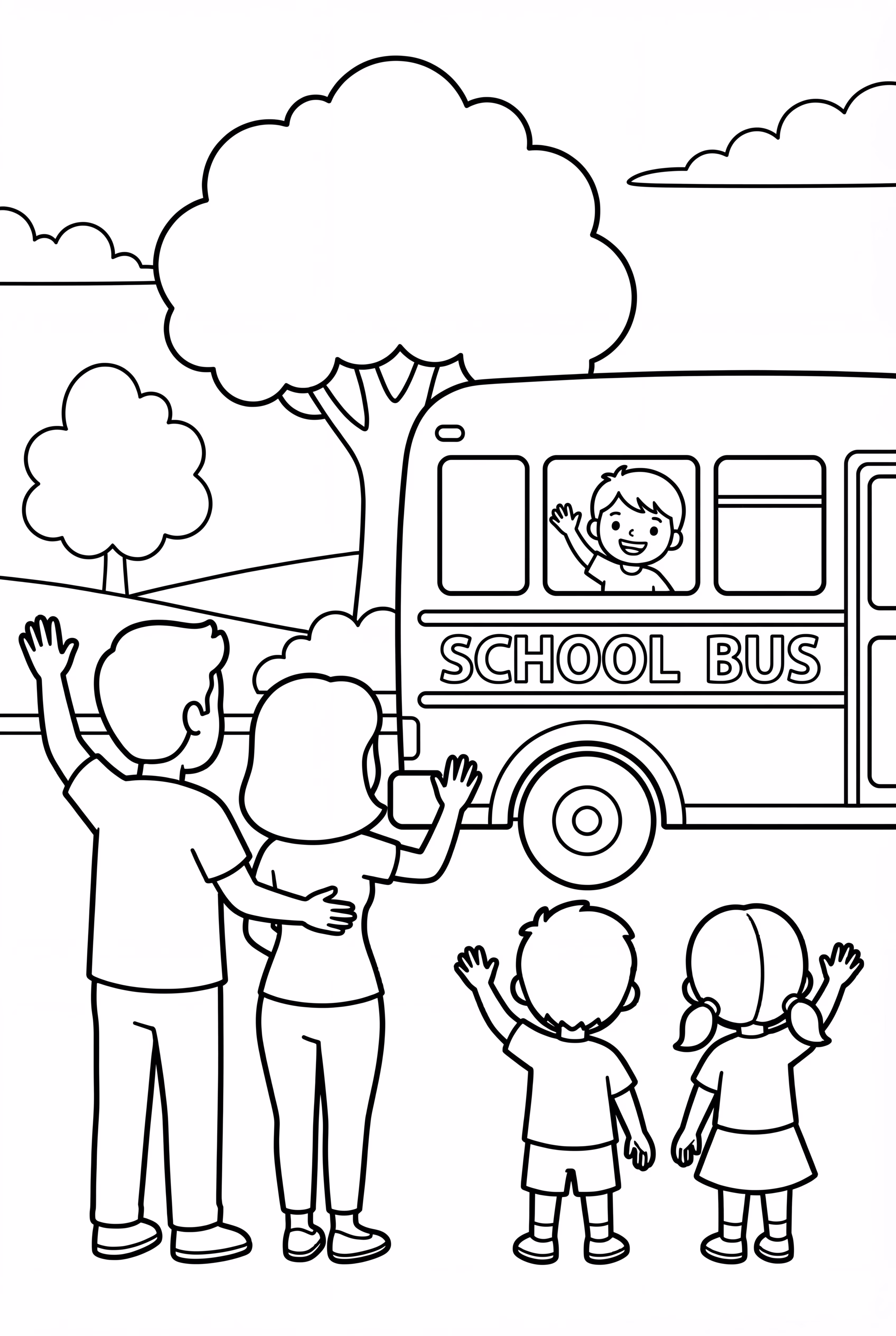 Parents Waving Goodbye to the School Bus