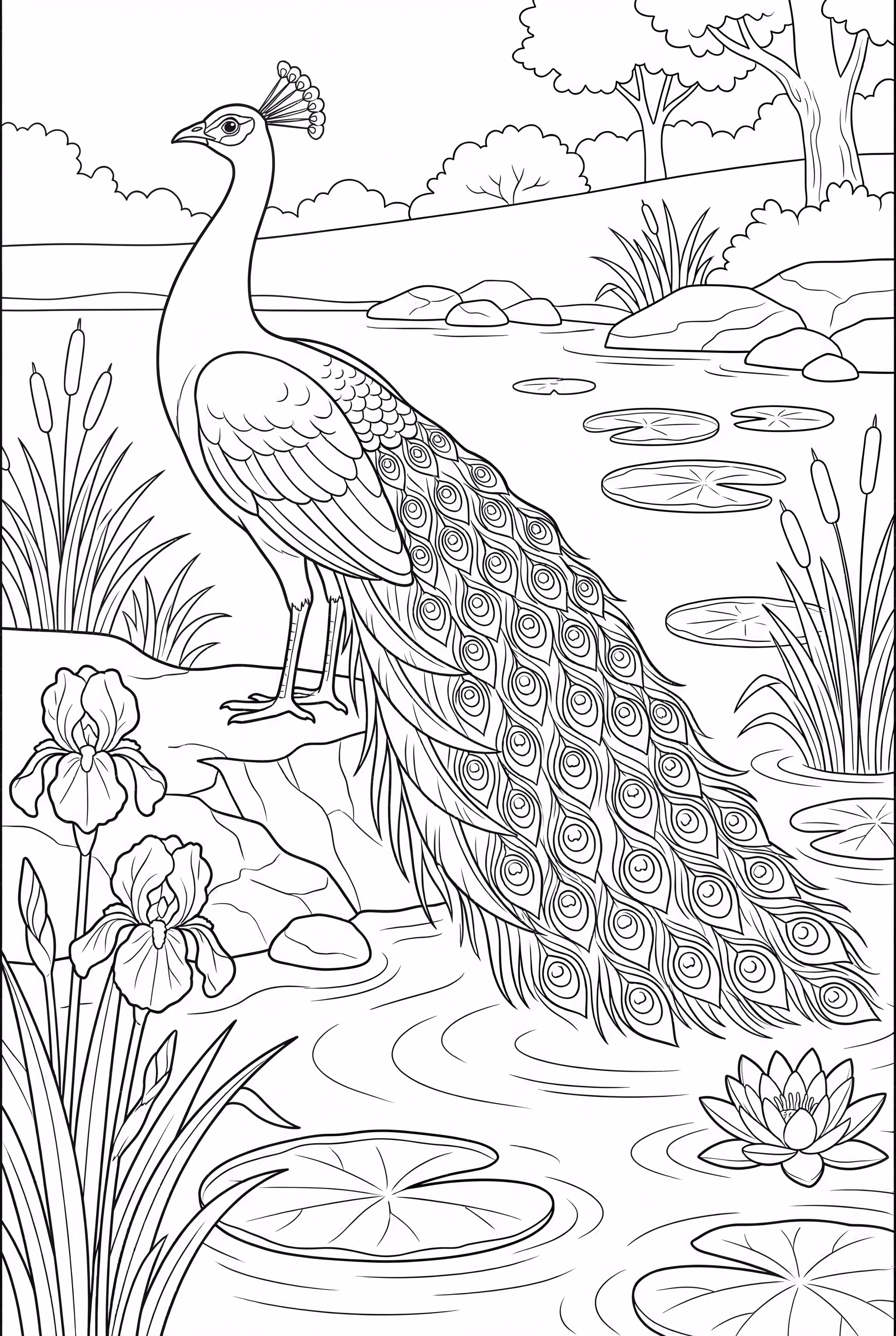 孔雀及其在水中的倒影-2