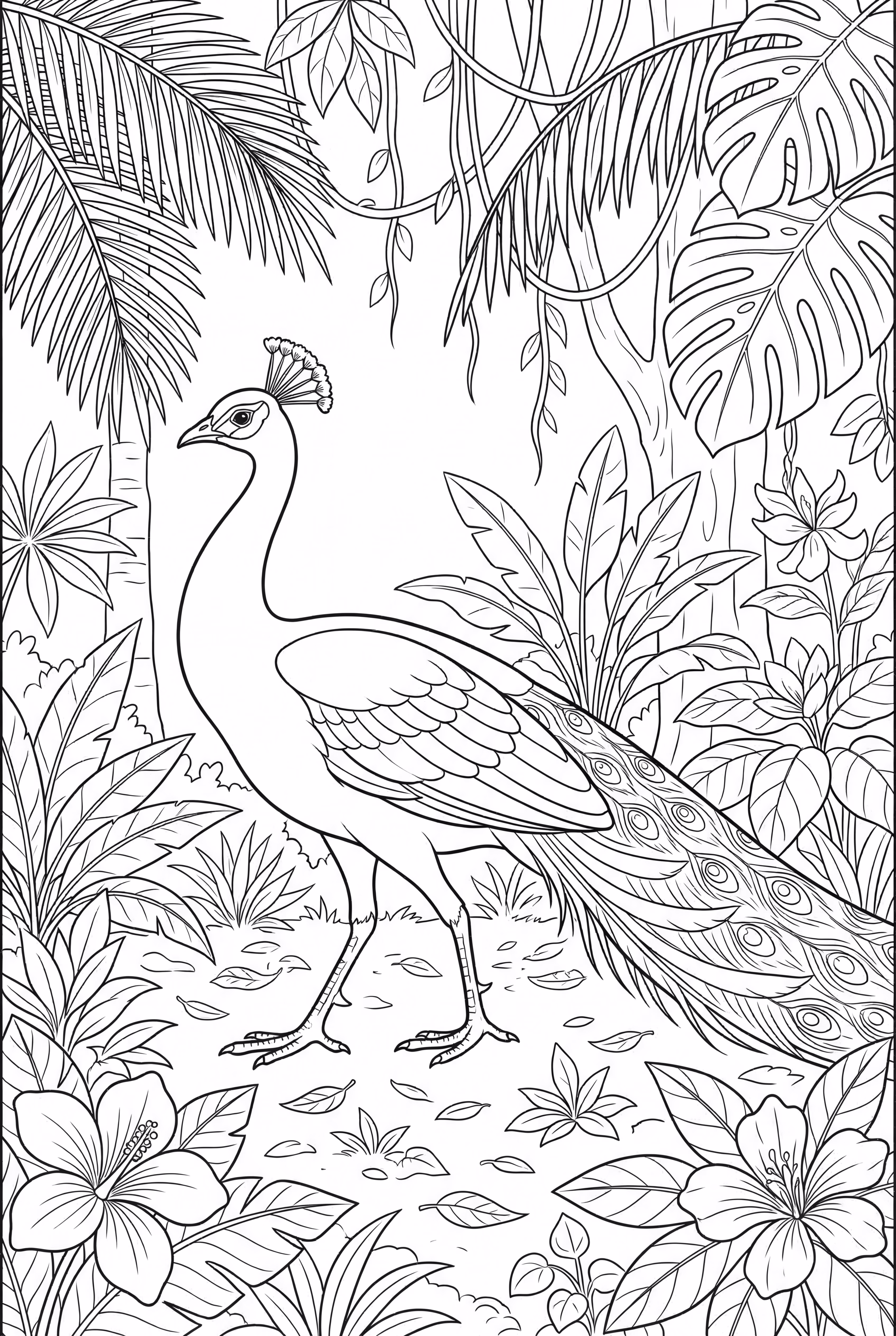 孔雀在丛林中行走