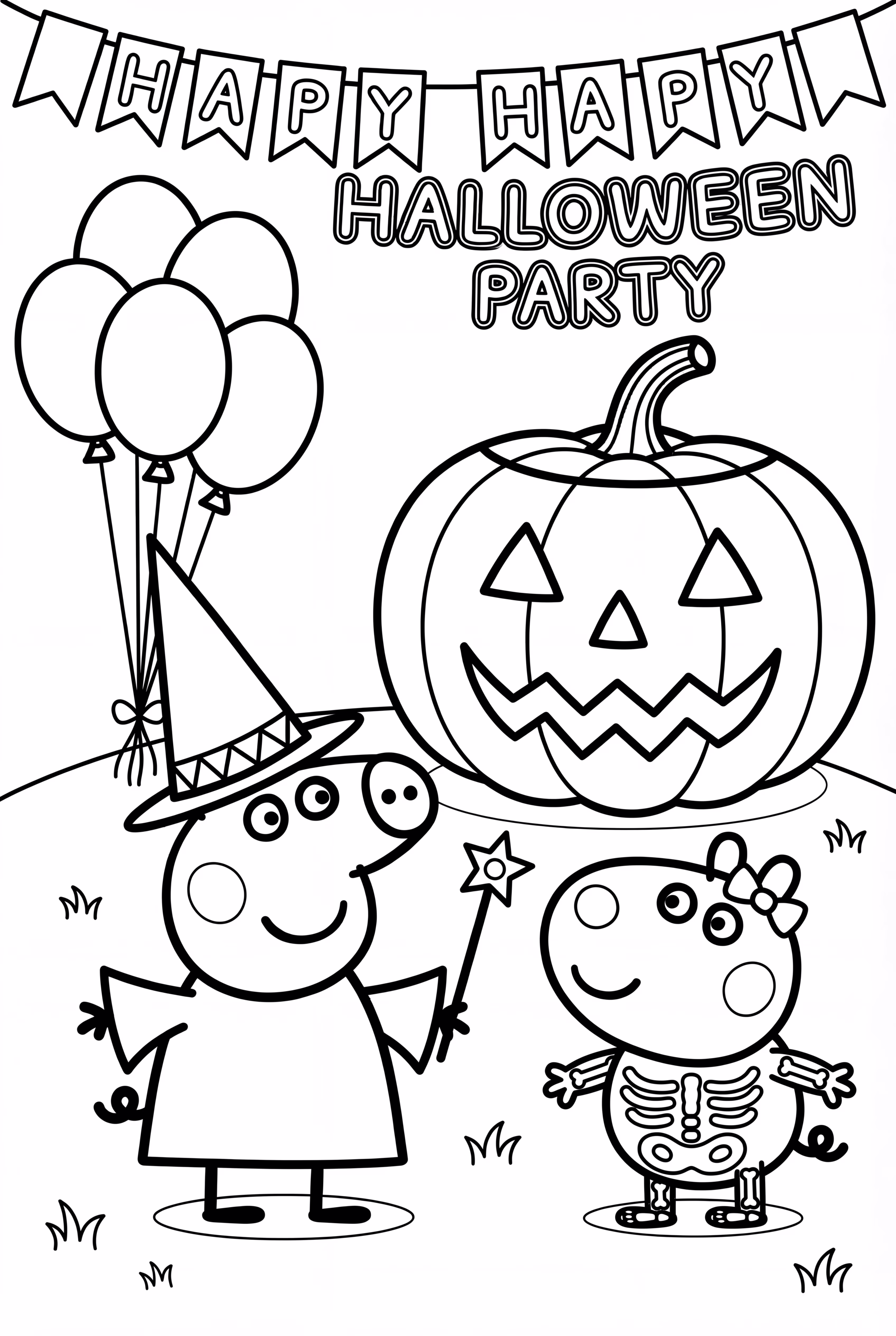 ペッパのハロウィンコスチュームパーティー 塗り絵