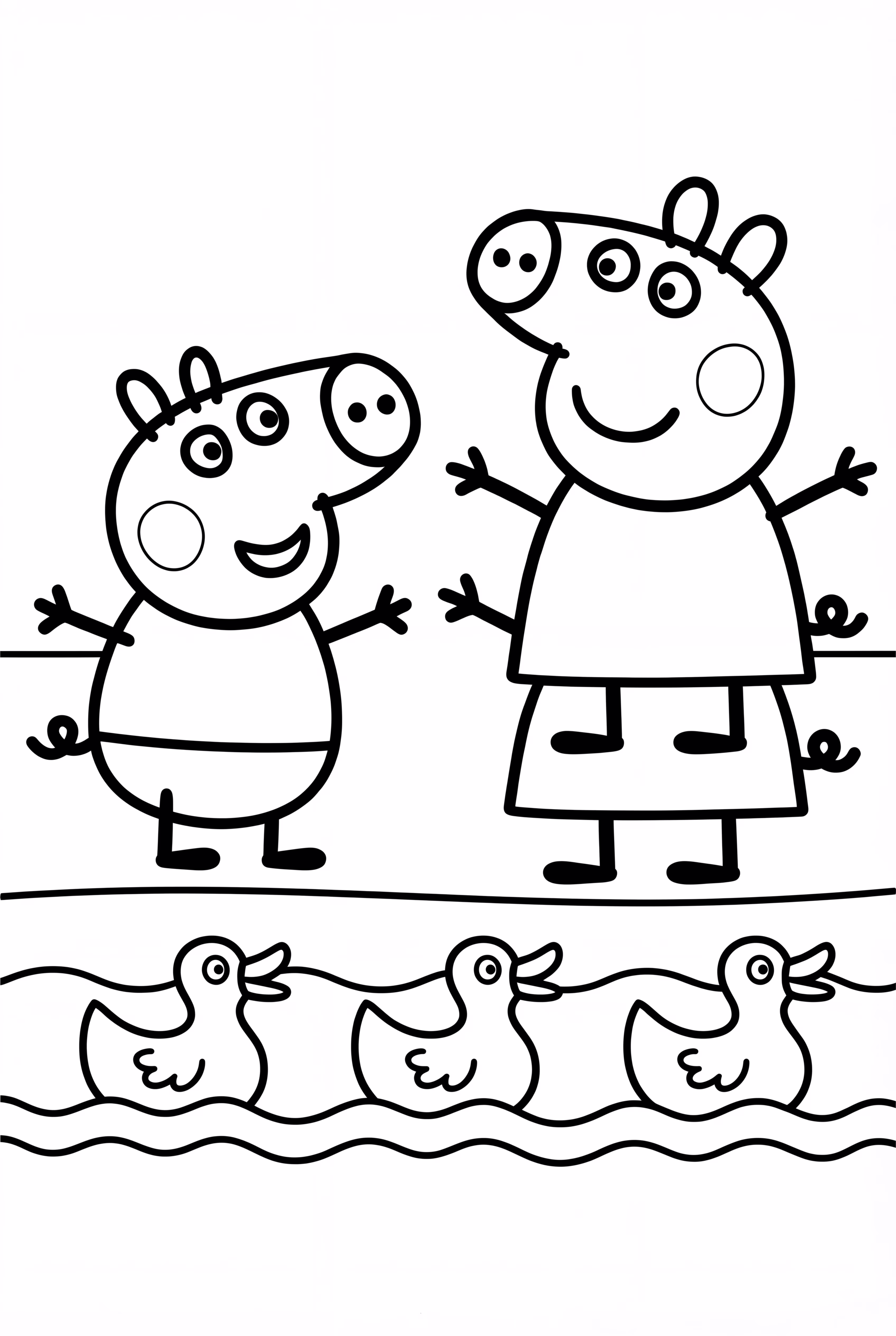 페파피그와 조지가 오리와 노는 모습