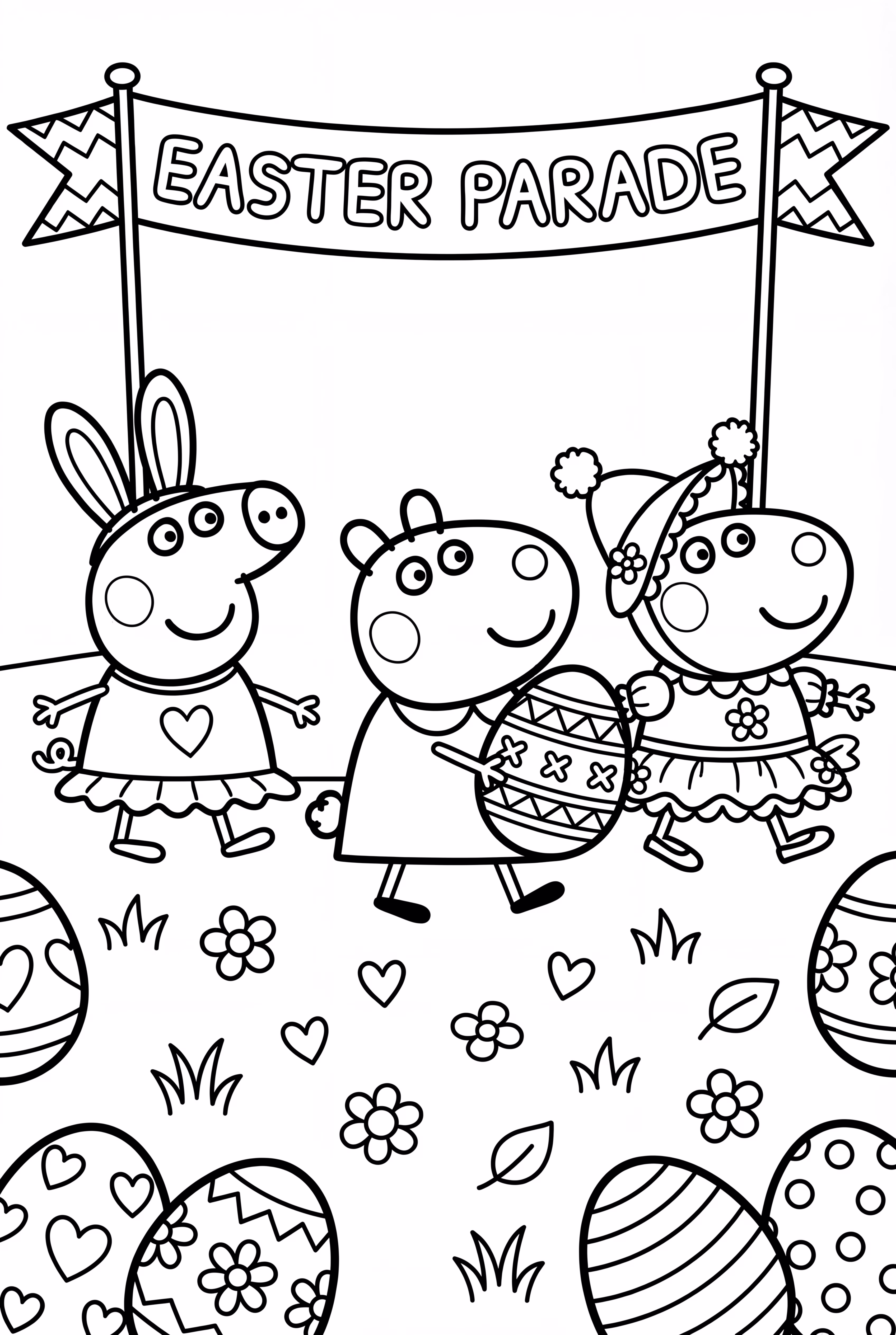 핑크퐁 부활절 퍼레이드와 장식된 달걀들