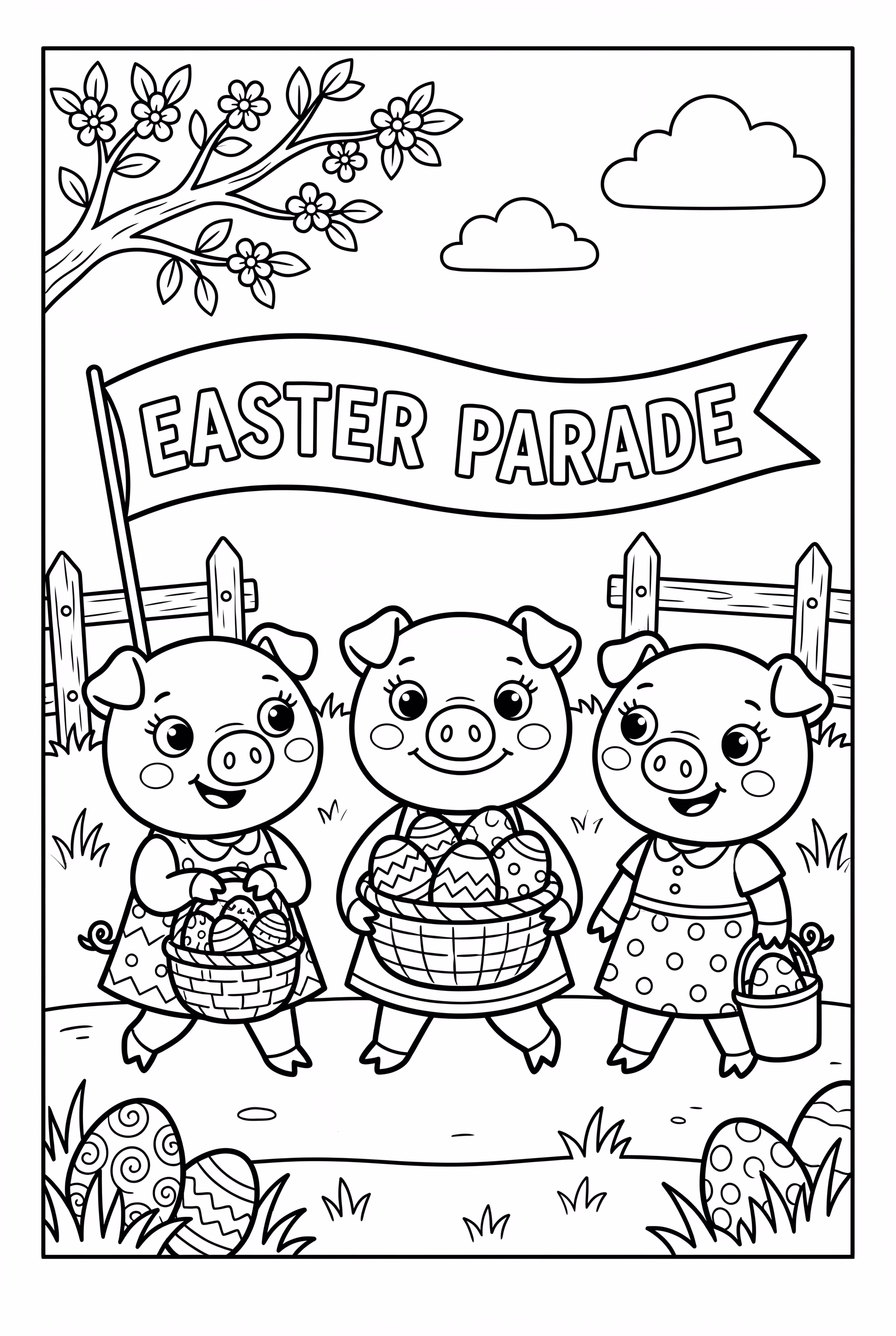 페파 피그 부활절 퍼레이드와 장식된 달걀