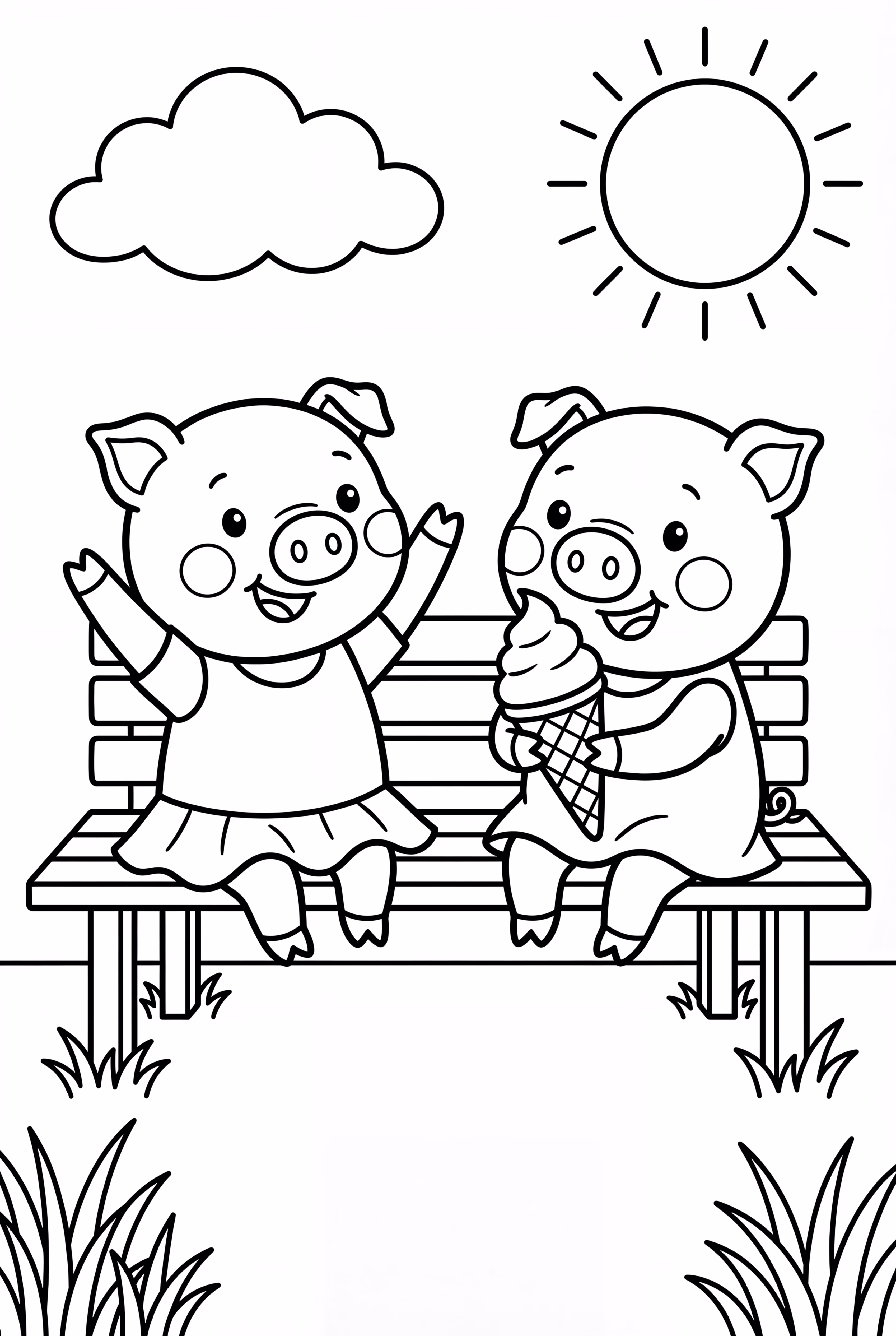 Peppa Pig Enjoying Ice Cream on Bench