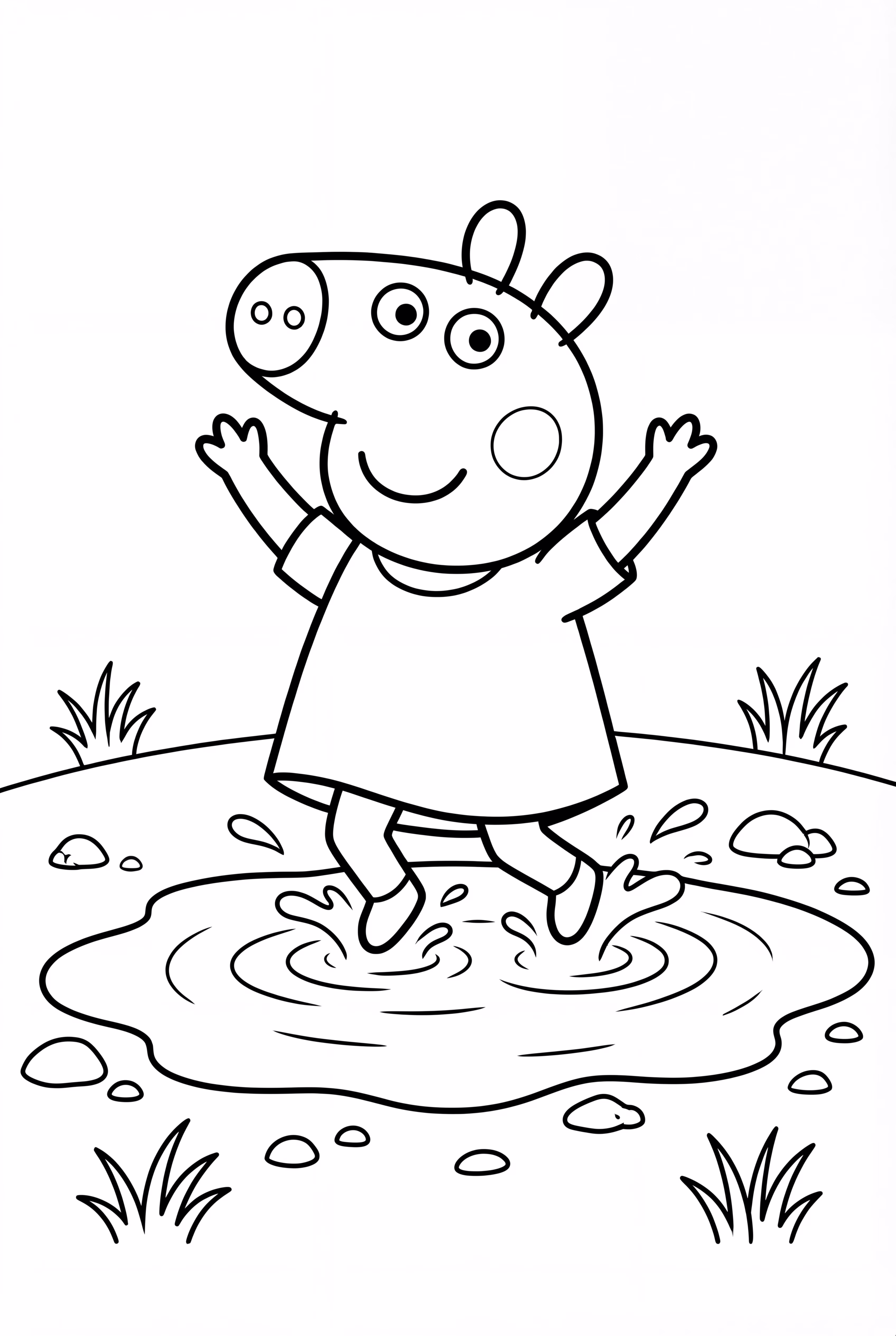 페파 Pig가 진흙 웅덩이에 점프하는 장면