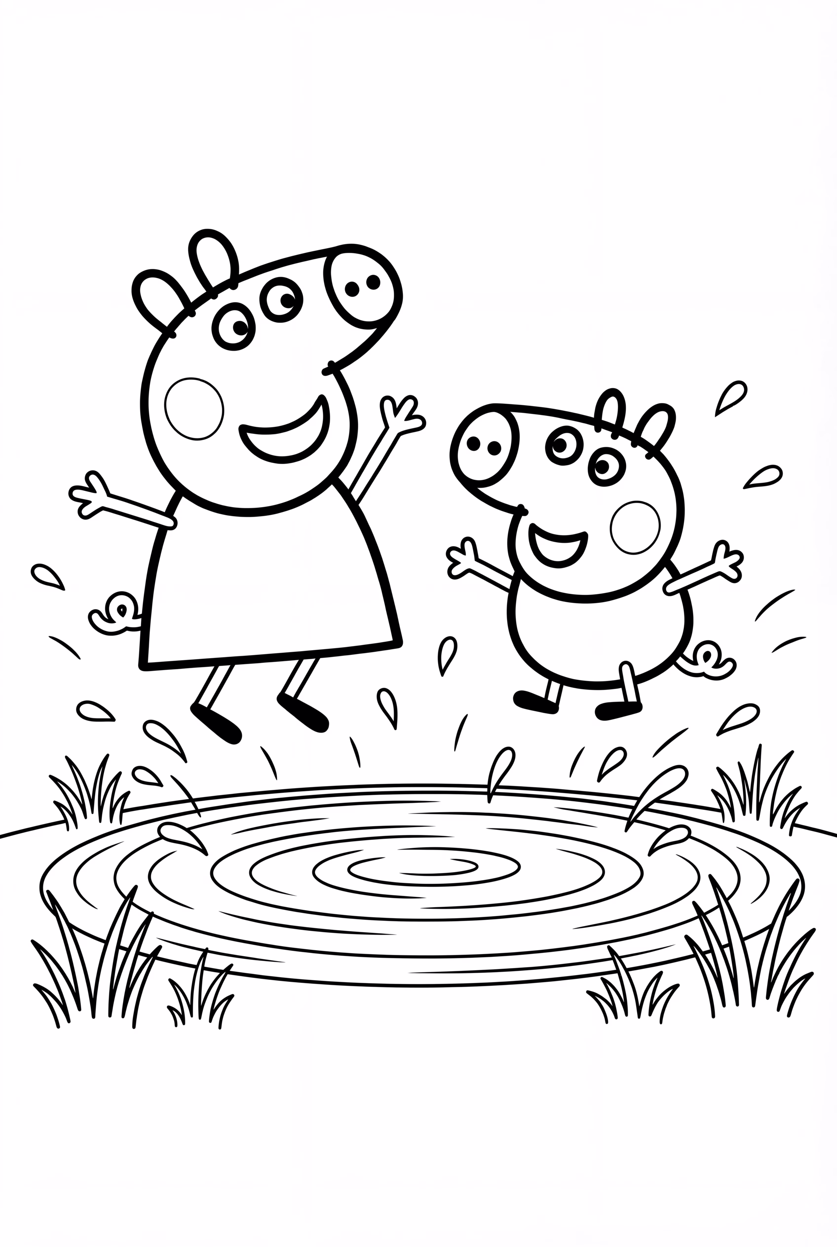 小猪佩奇和乔治在泥坑里跳