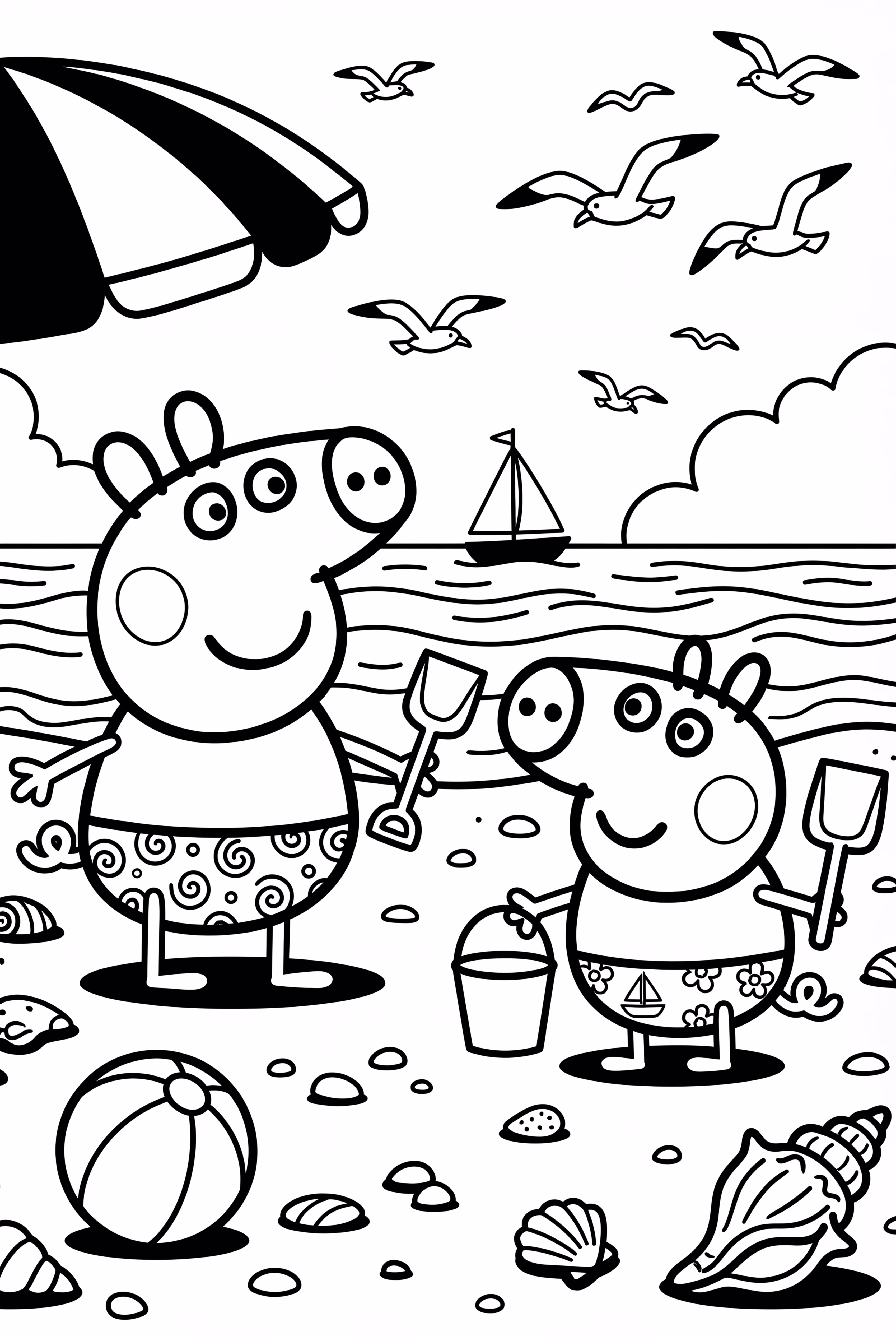 피파 피그가 조지와 함께 해변을 방문하다