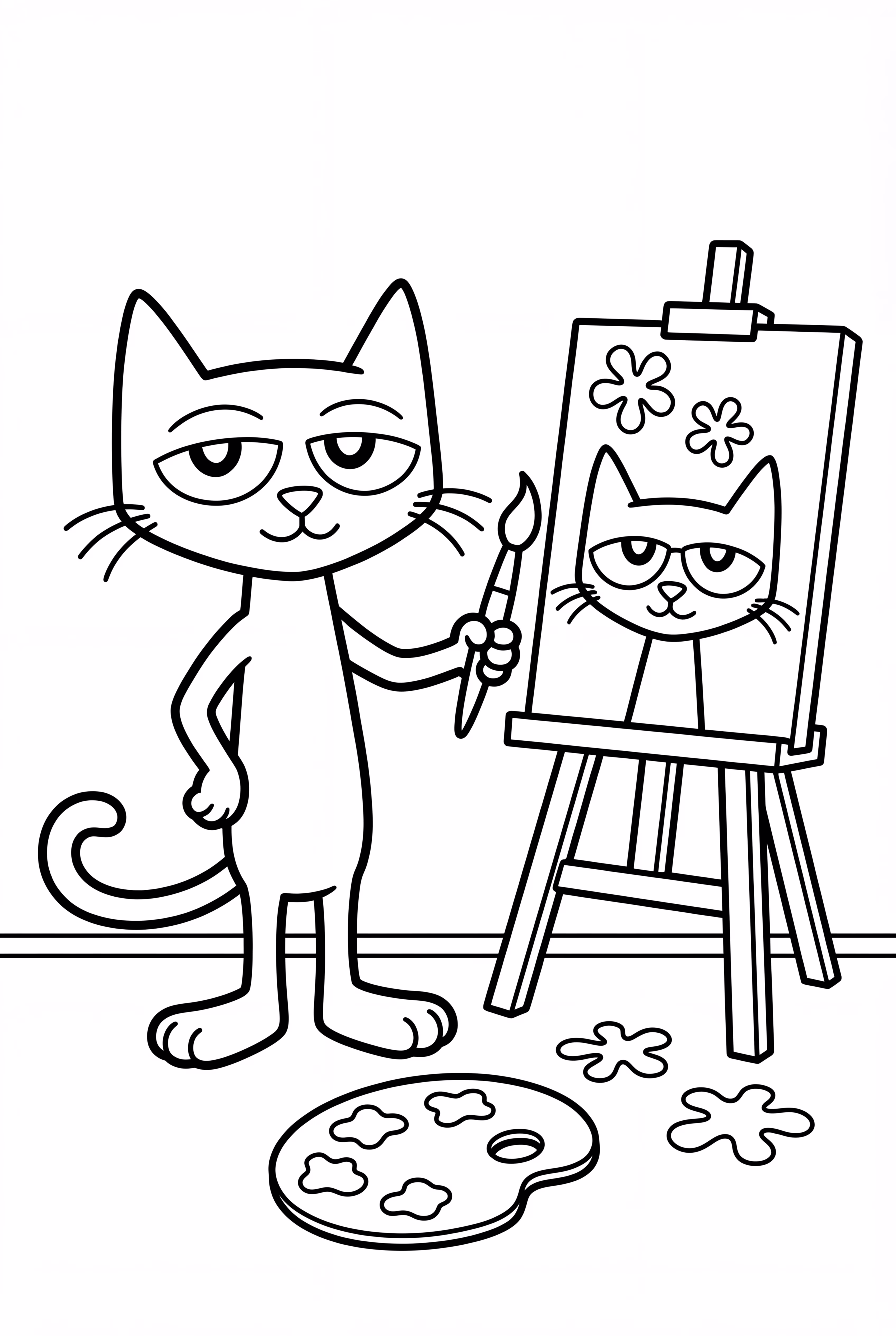 Pete die Katze malt auf einer Staffelei
