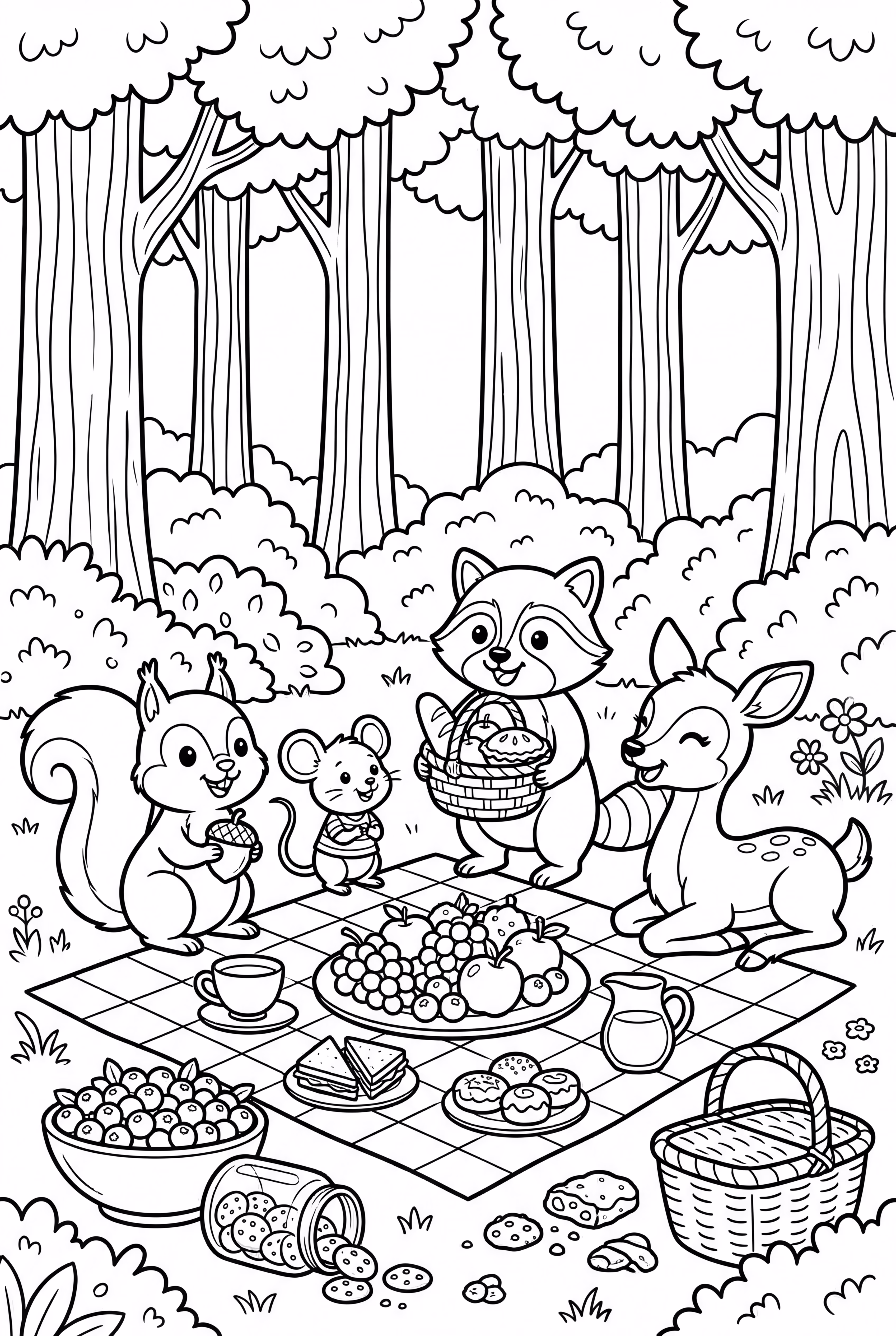 숲속에서 소풍하는 동물들