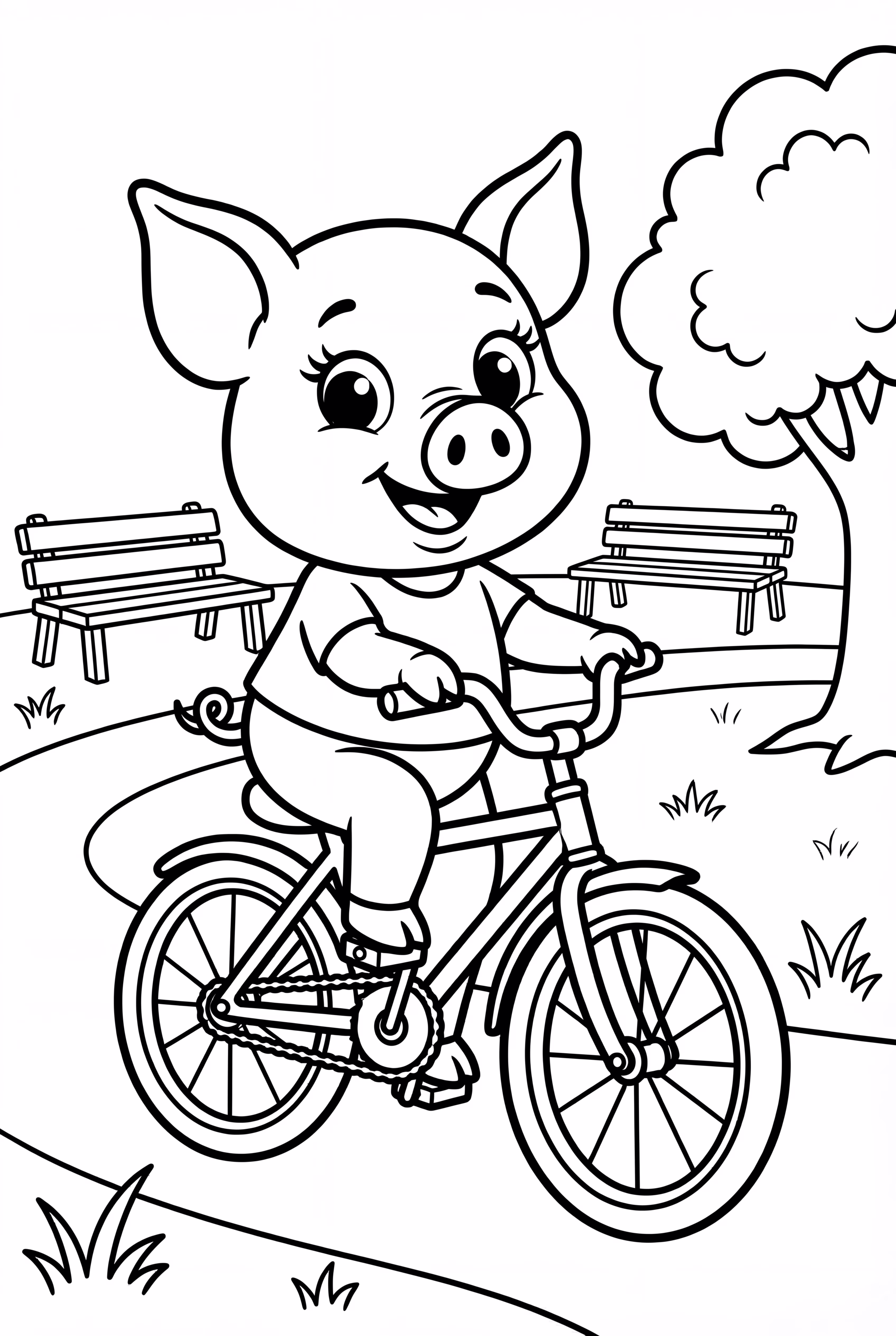 Pig Riding a Bicycle in the Park