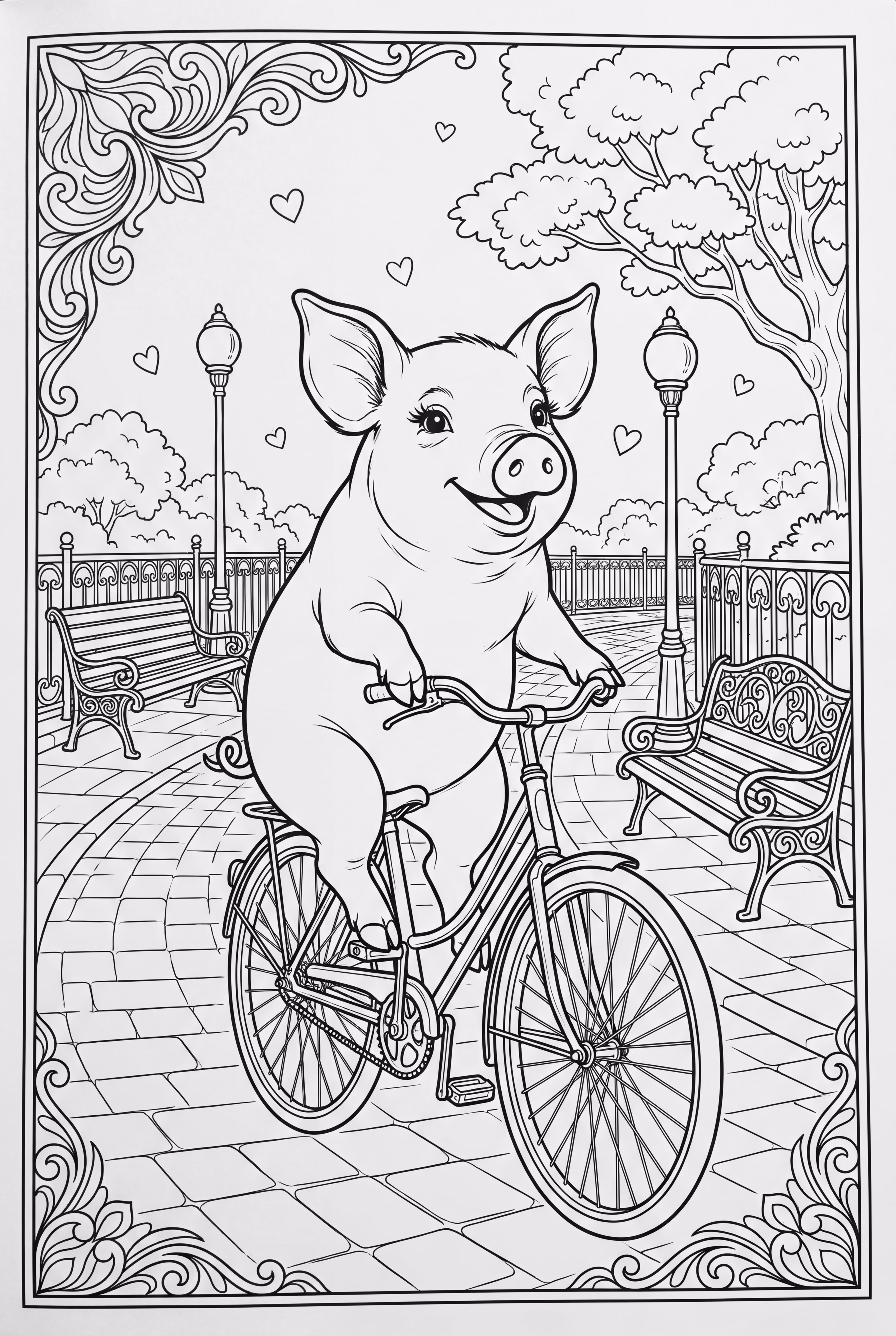 骑自行车的小猪在公园里