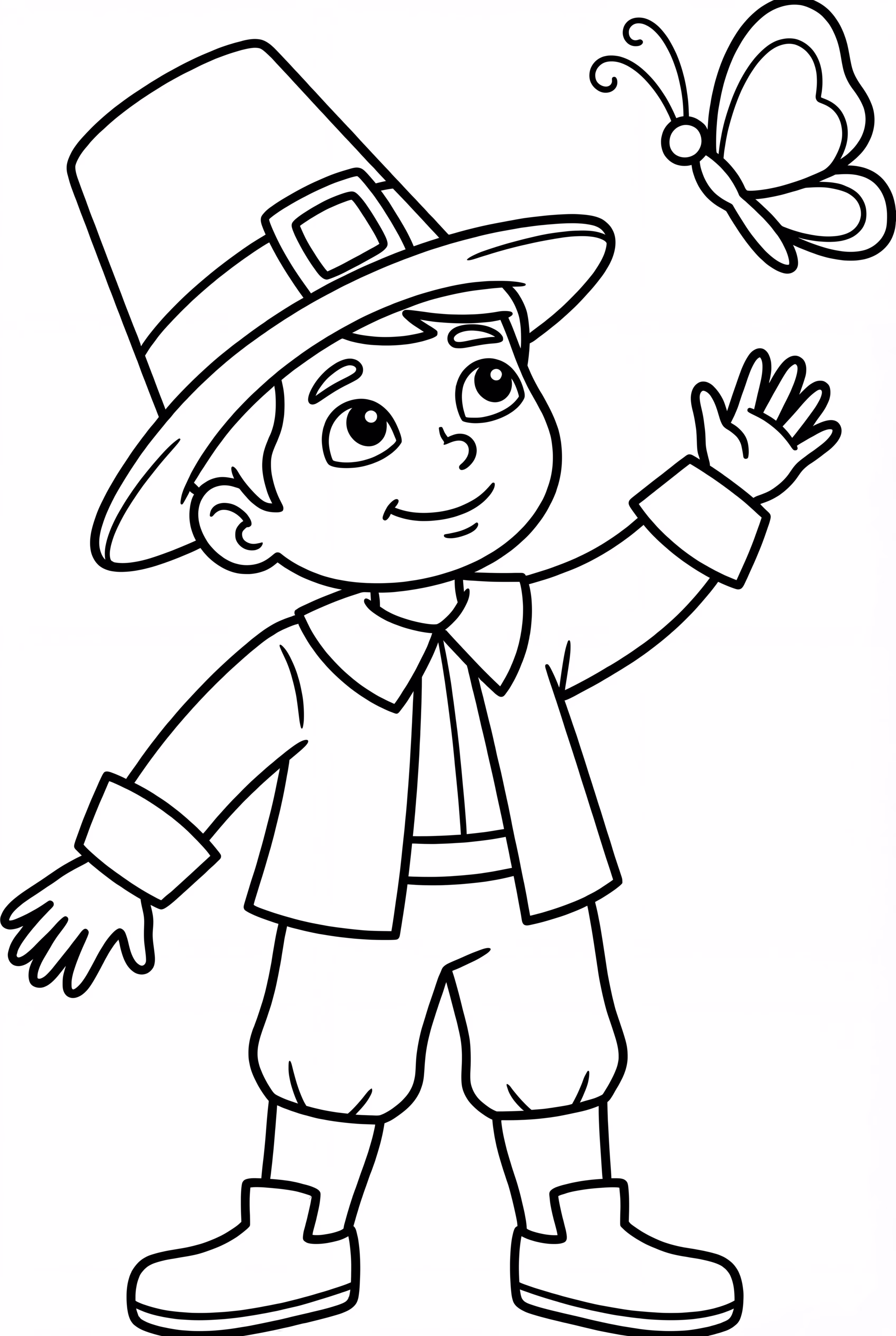 Pilgrim Boy Looking At A Butterfly