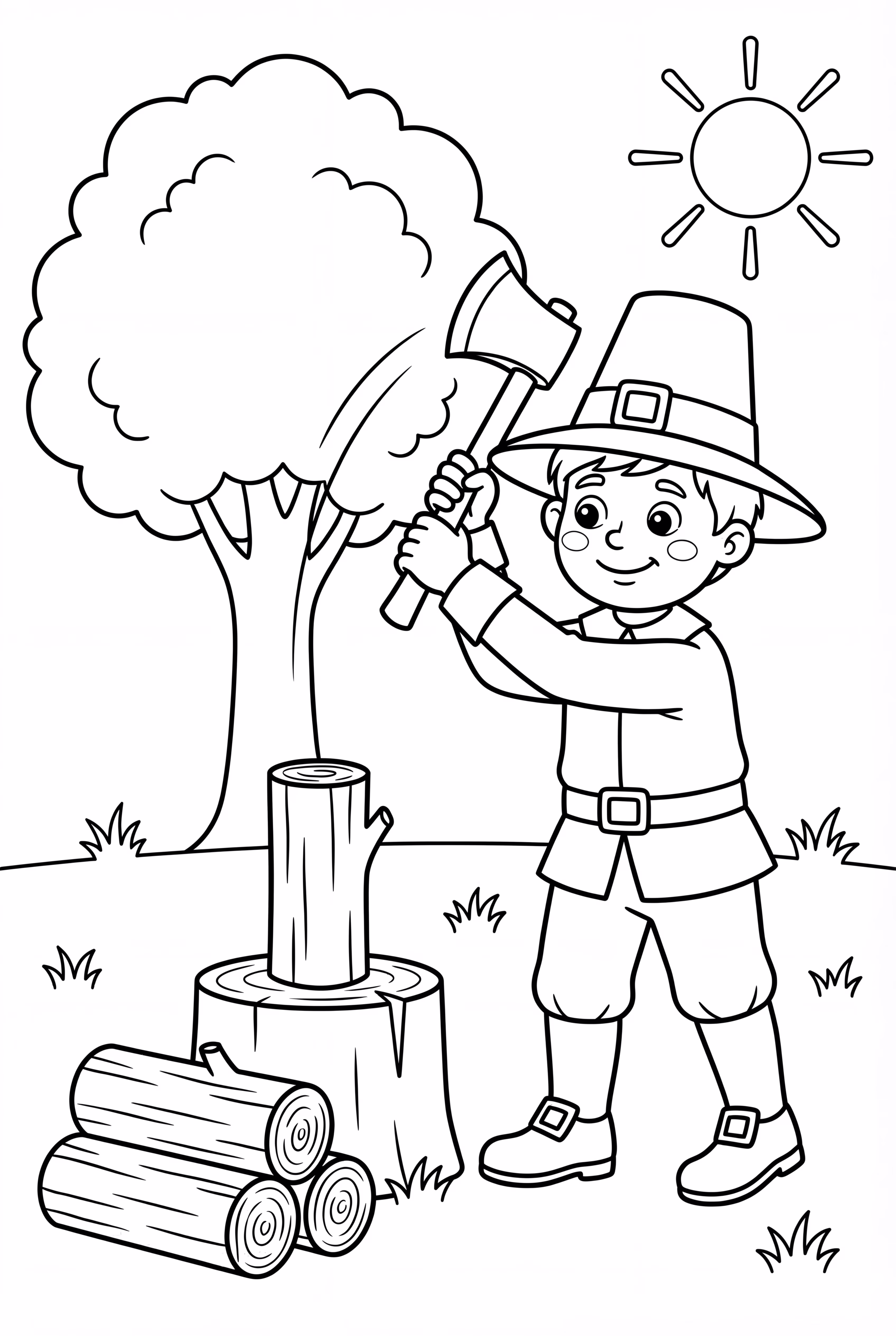 Pilgrim Chopping Wood