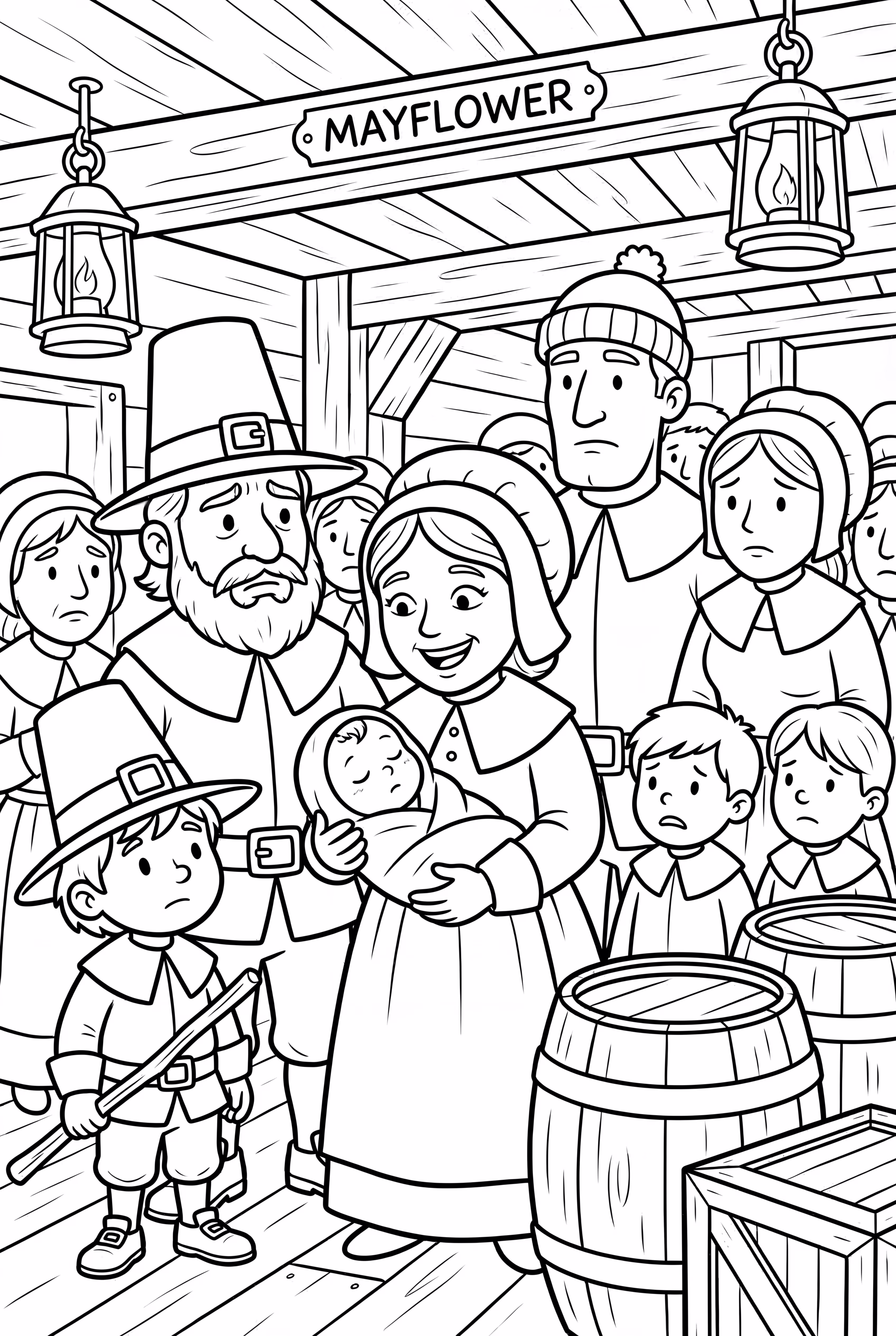 Pilgervolk in der überfüllten Mayflower