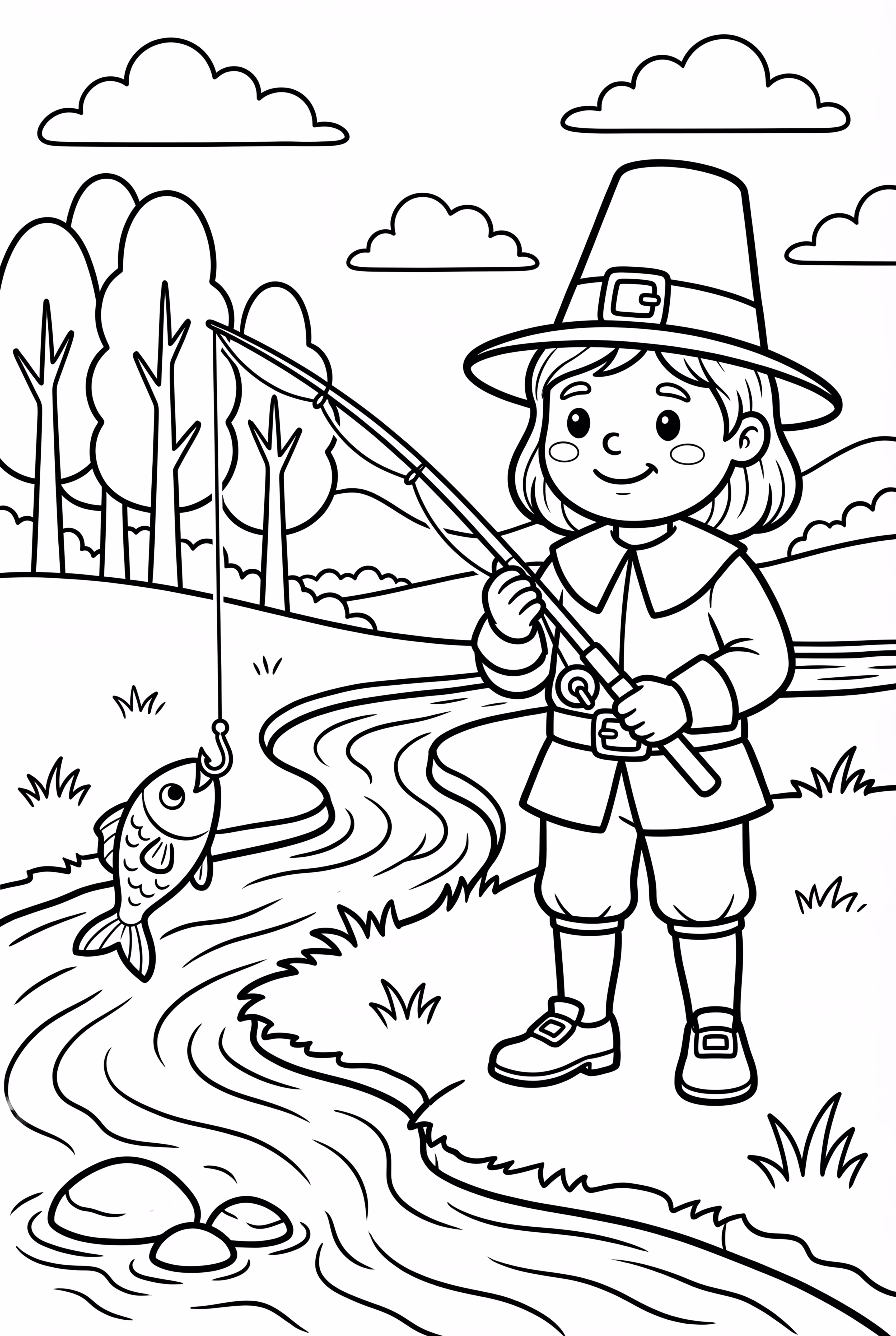 Pilgrim Fishing By A River