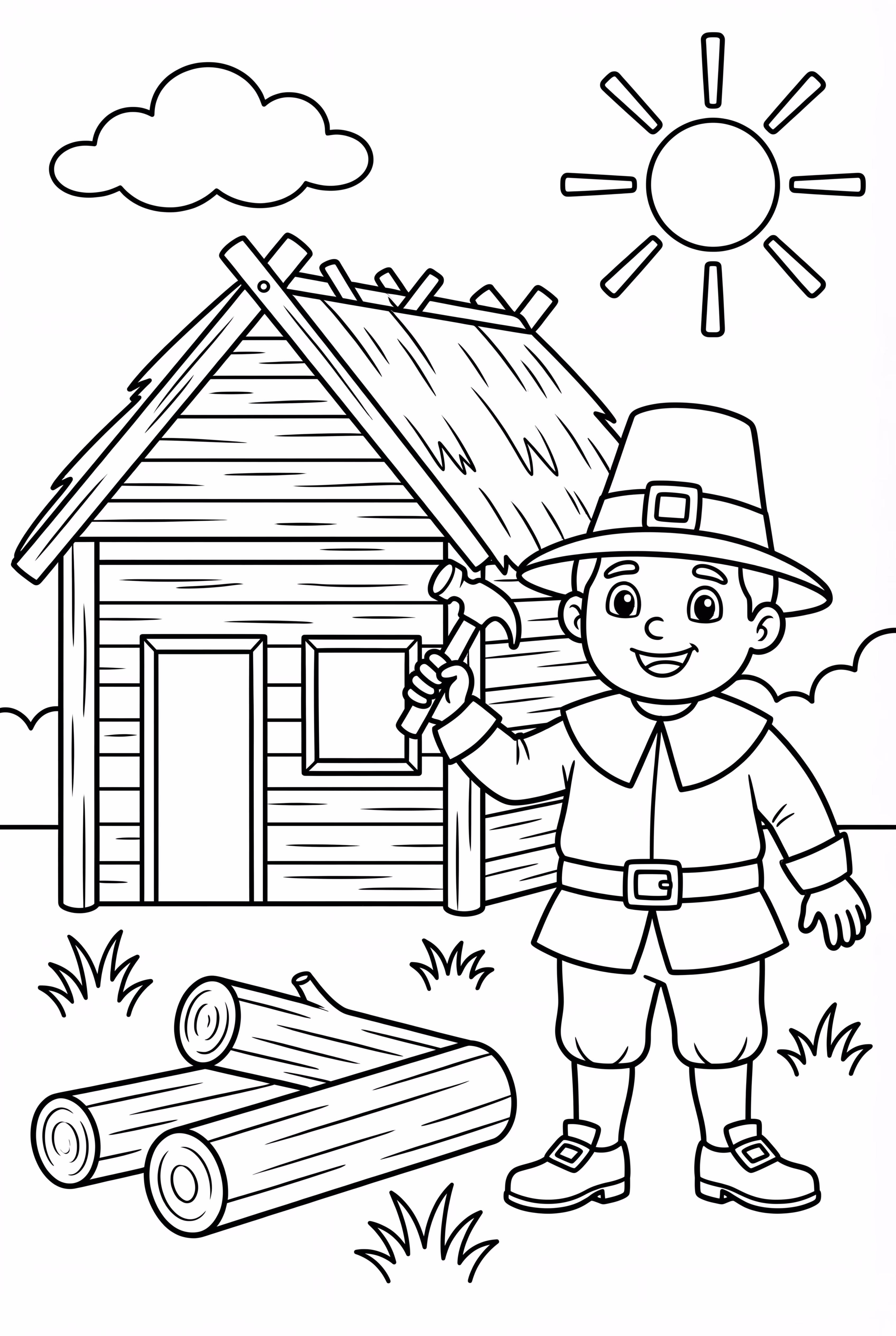 Pilgrim Man Building A House