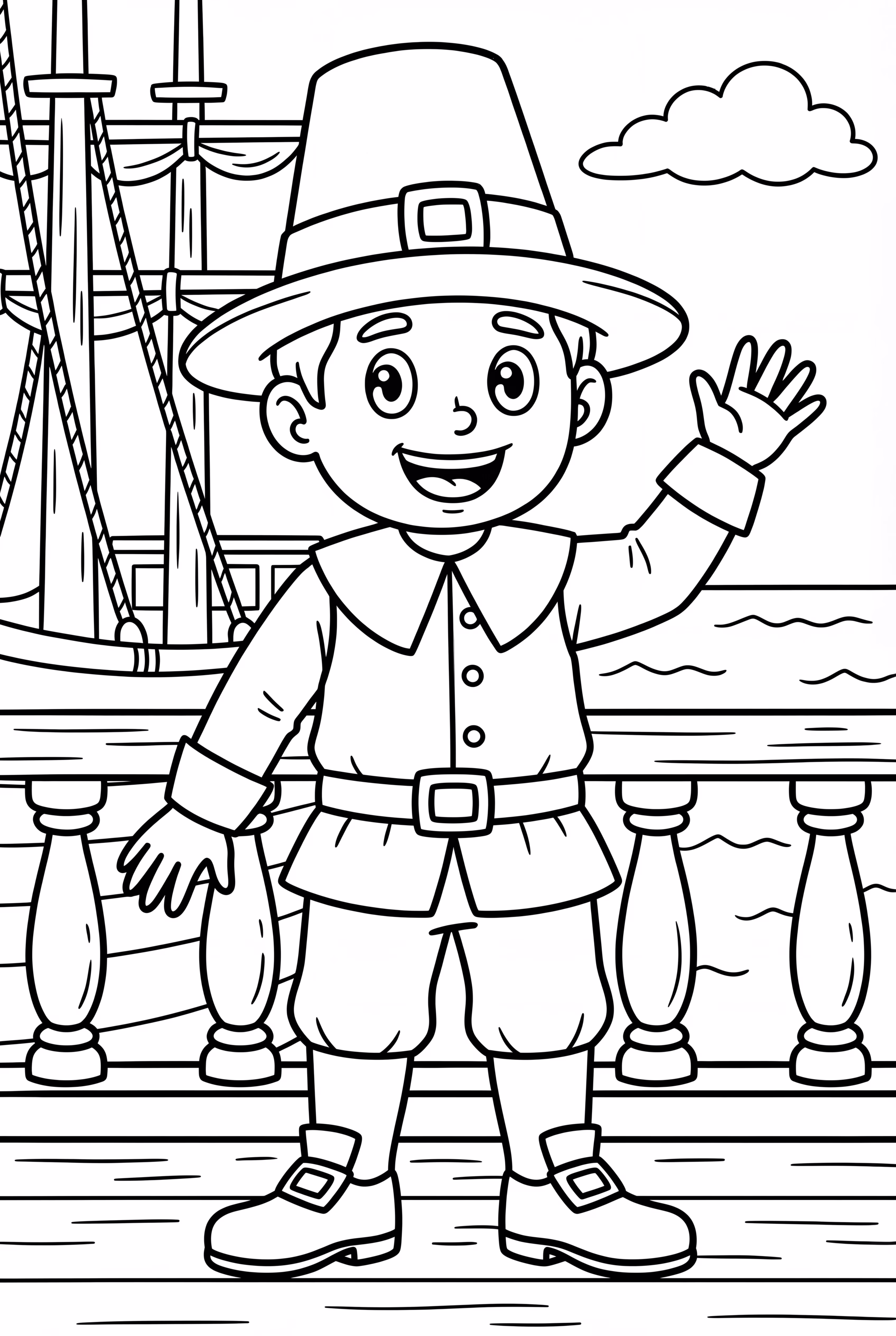 Pilgrim On The Mayflower Ship Deck