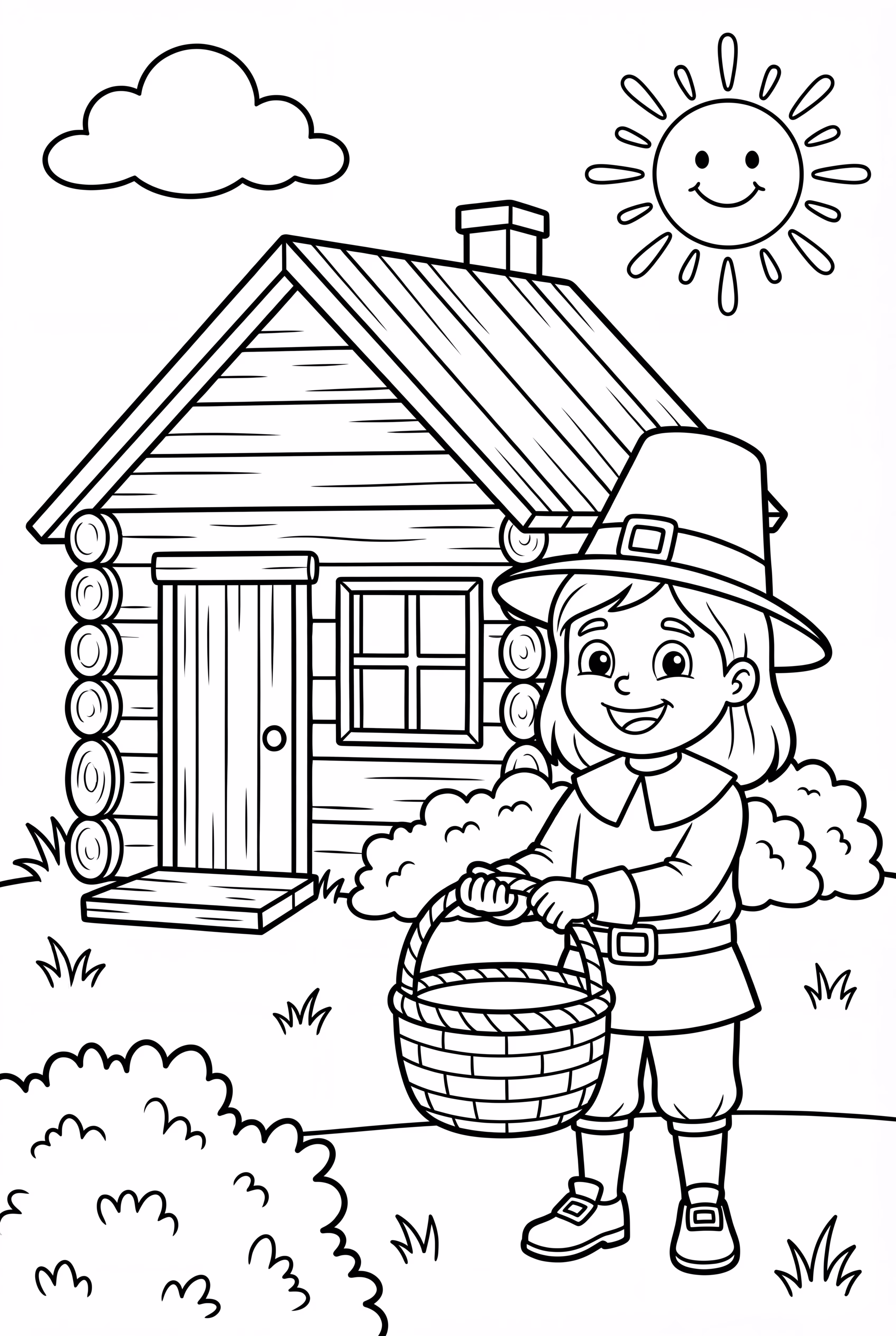 Pilgrim Outside A Log Cabin