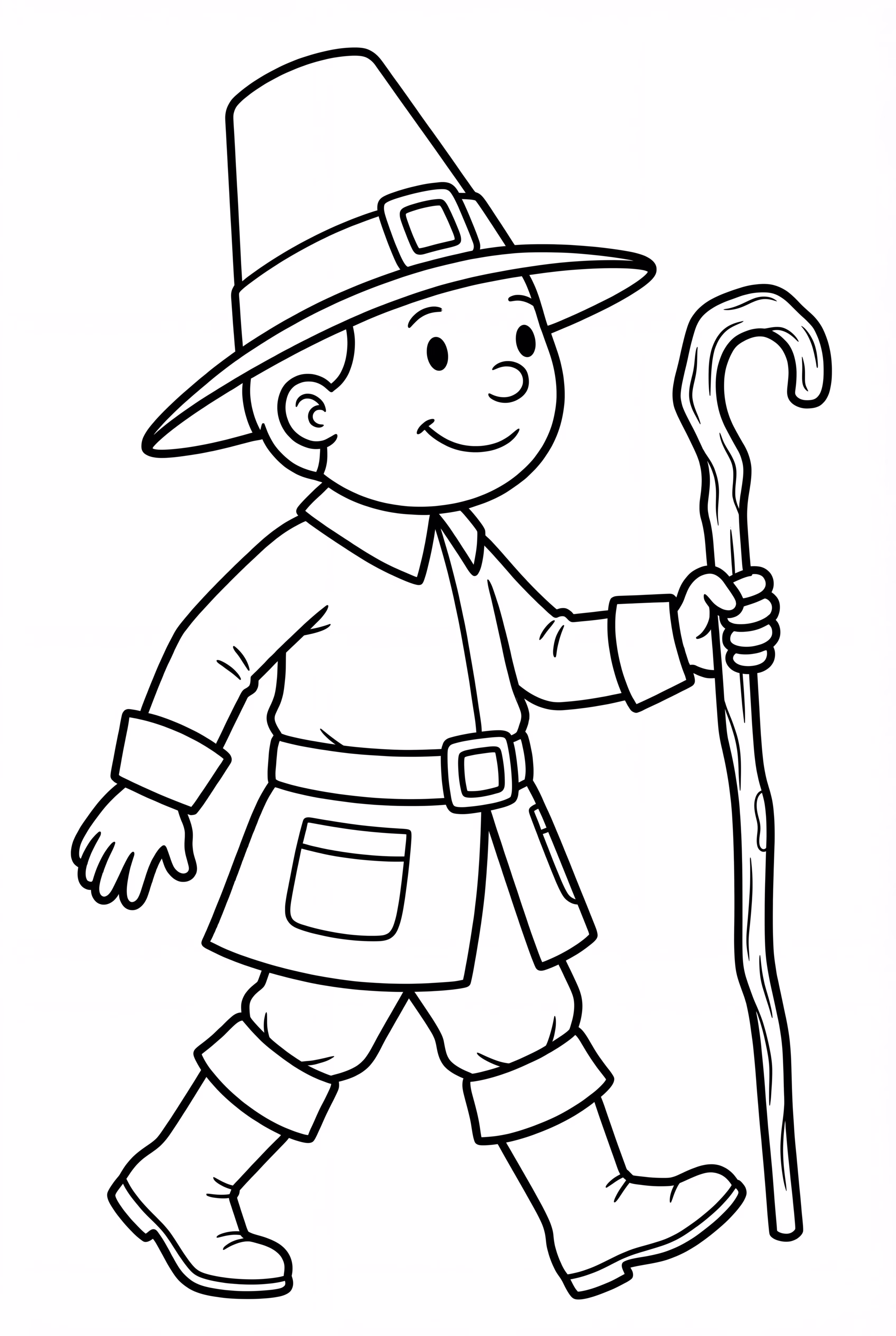 Pilgrim Walking With A Stick