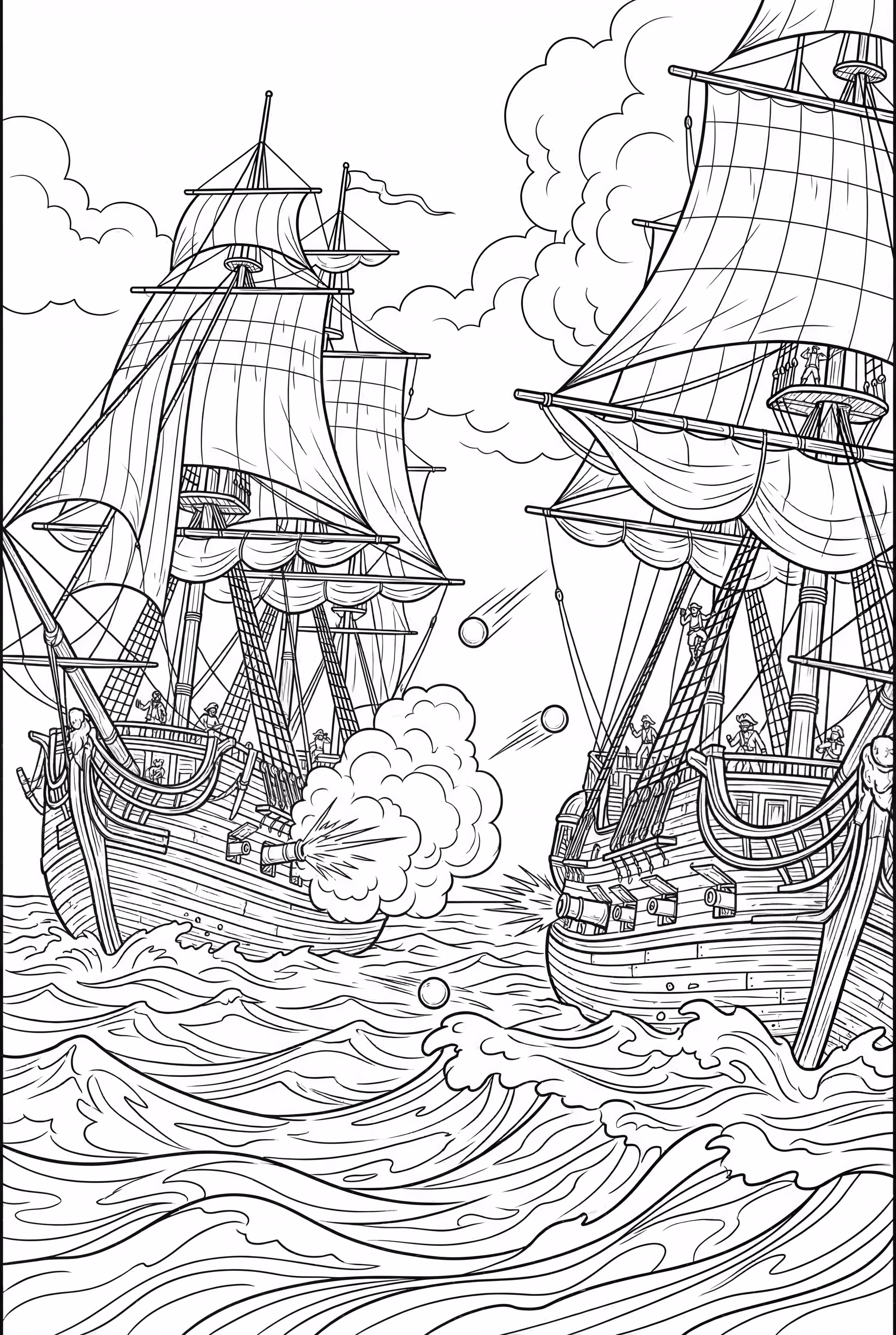 Pirate Battle Scene with Cannons Firing