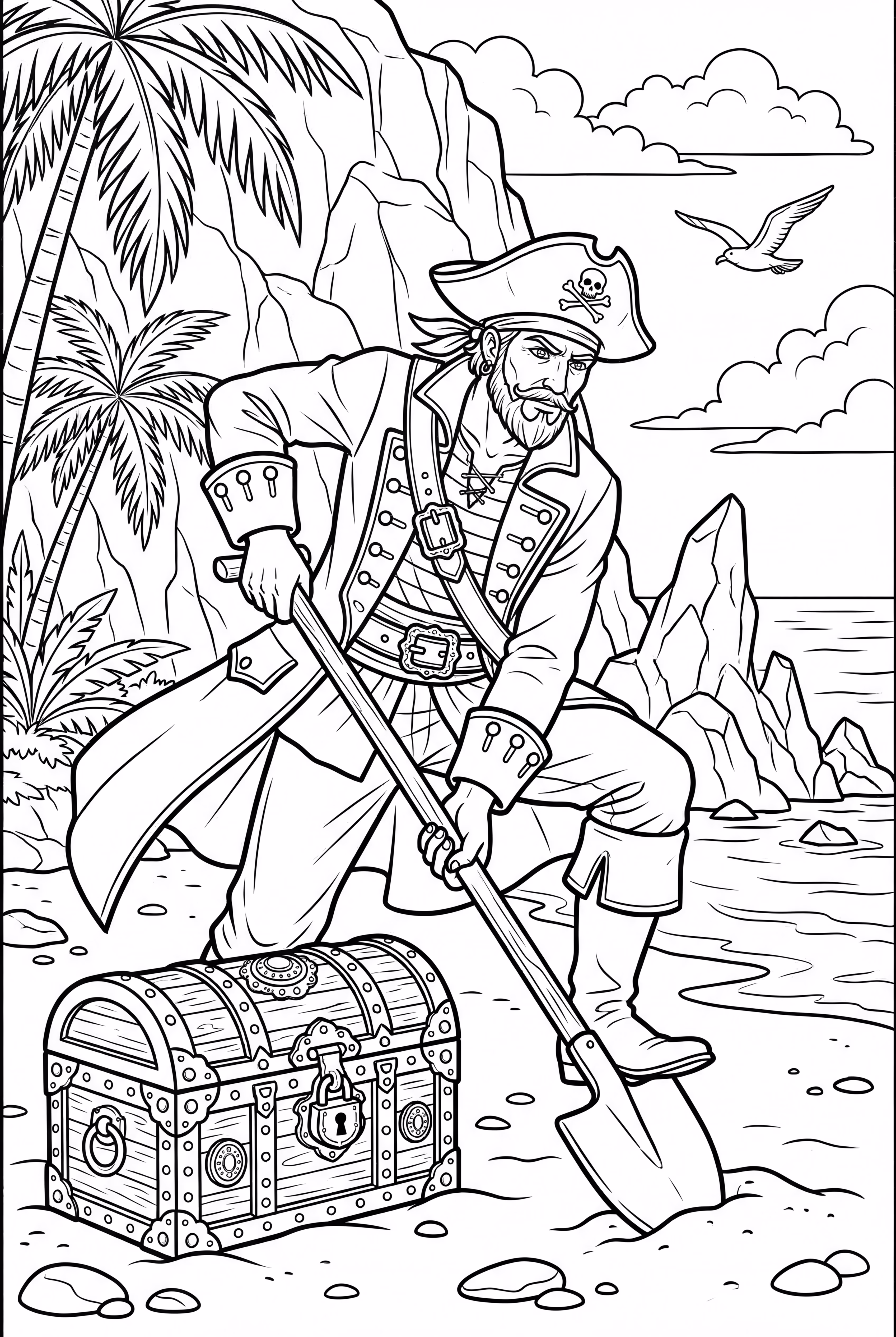 Pirate Burying Treasure on an Island