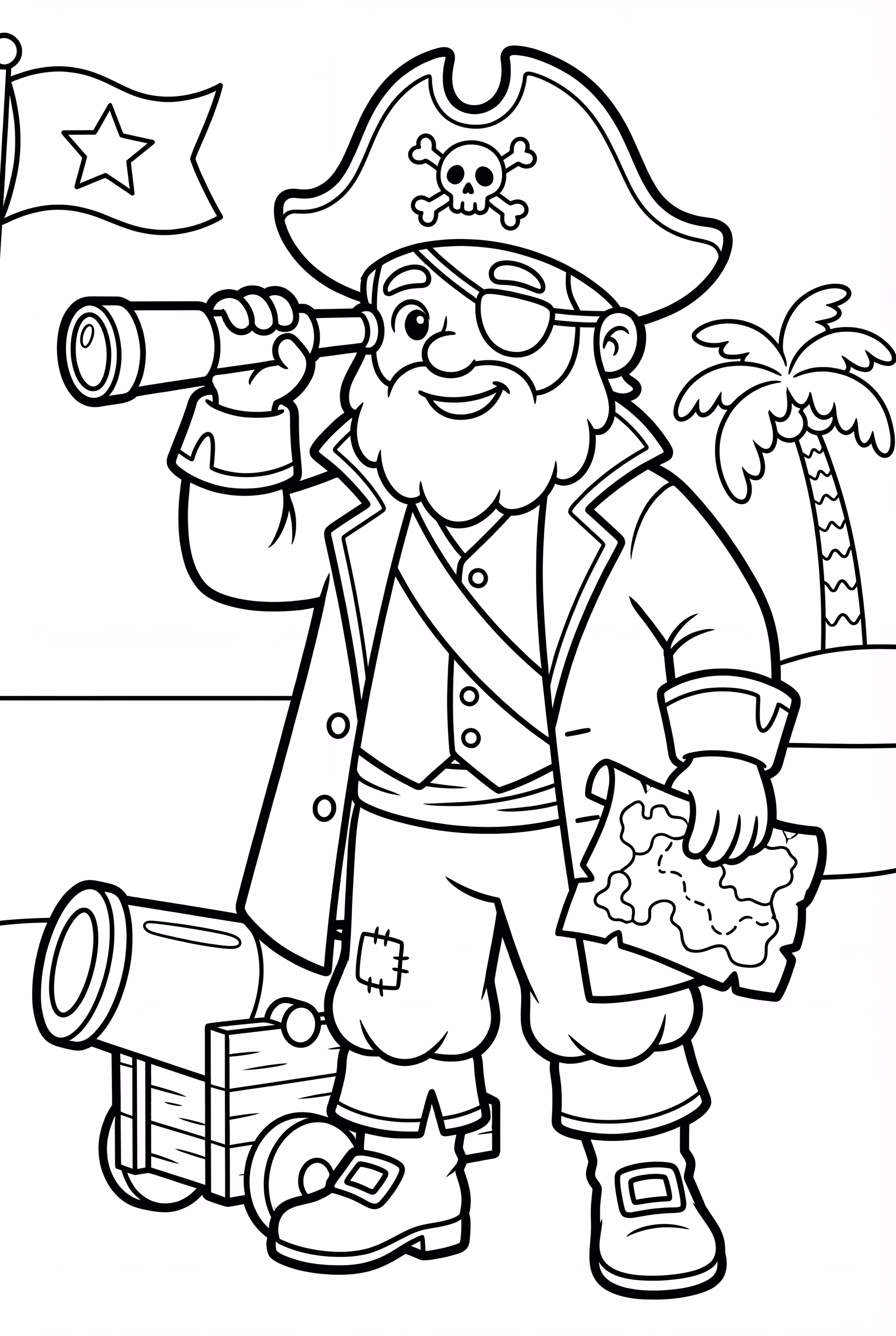 Pirate Captain with Telescope and Map