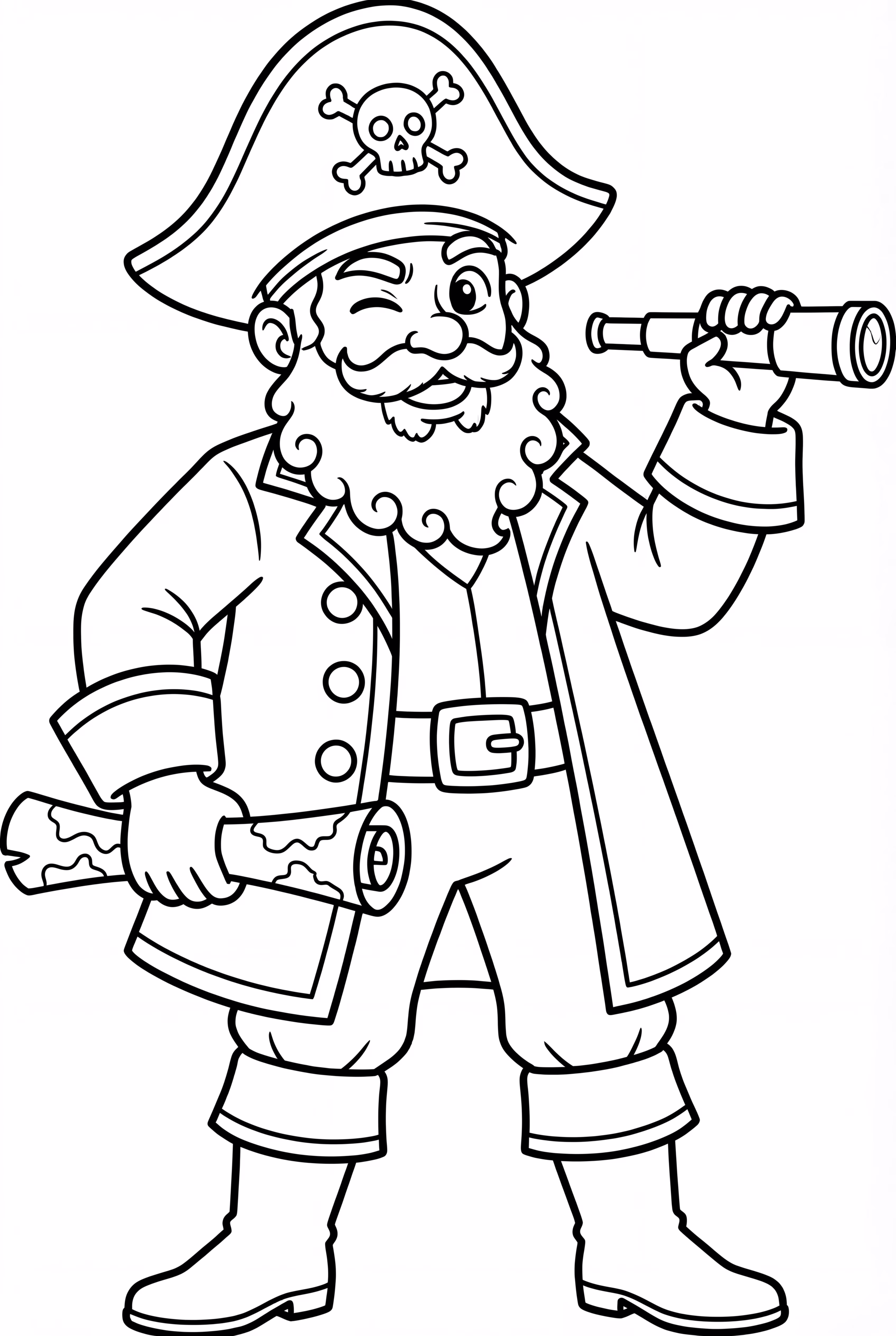Pirate Captain with Telescope and Map