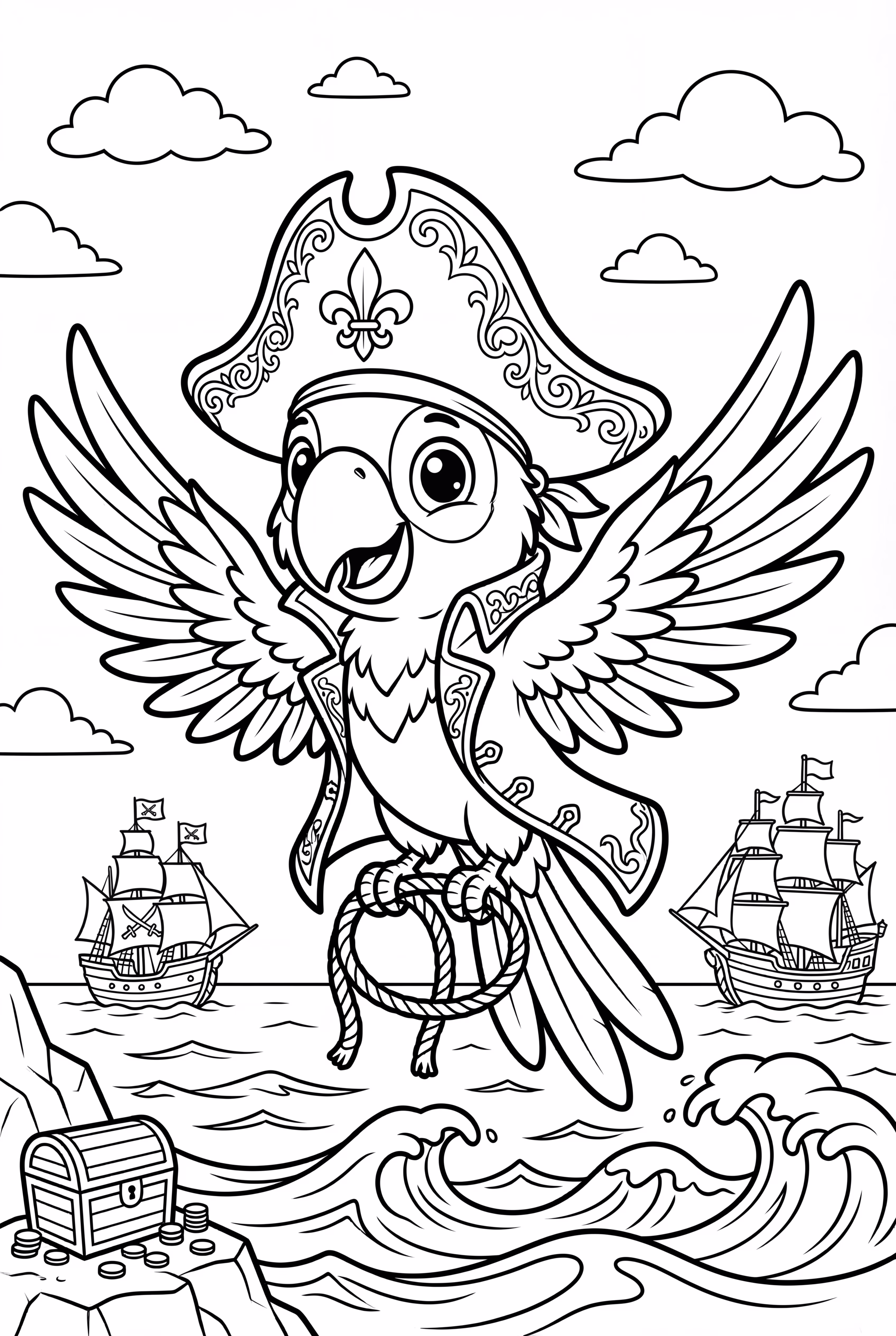 Pirate Parrot Flying Over the Ocean