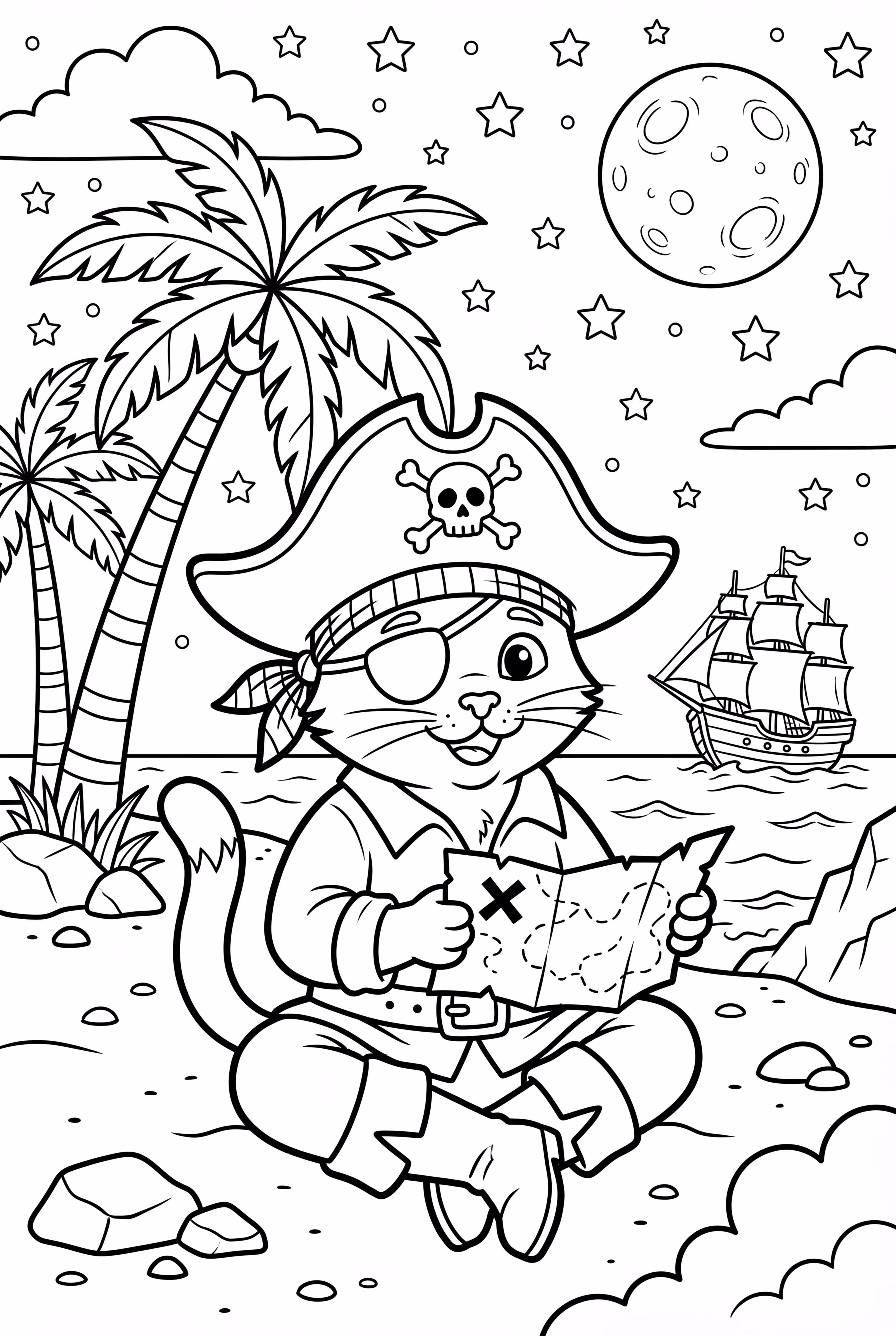 Pirate Reading a Treasure Map Under Moonlight