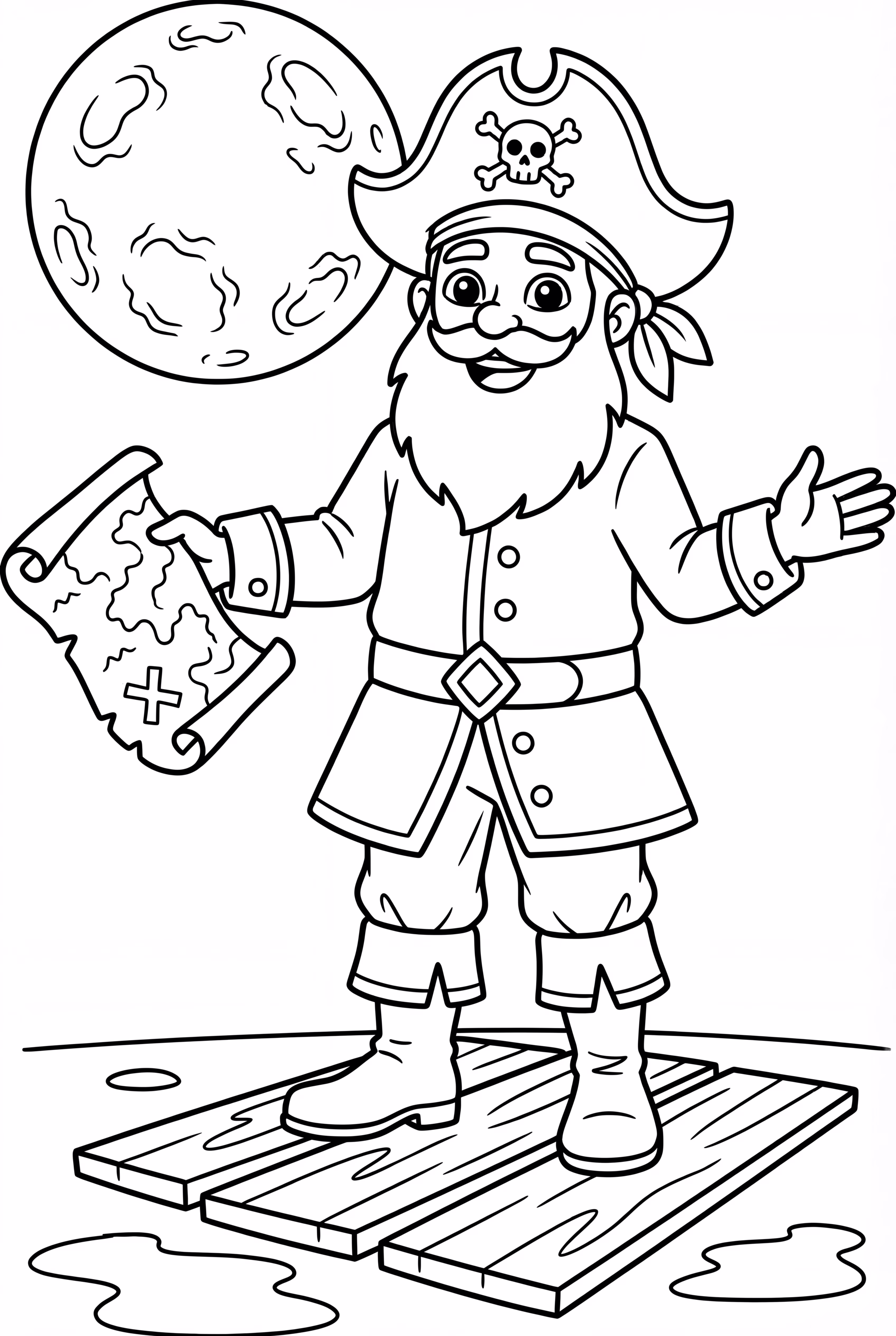 Pirate Reading a Treasure Map Under Moonlight