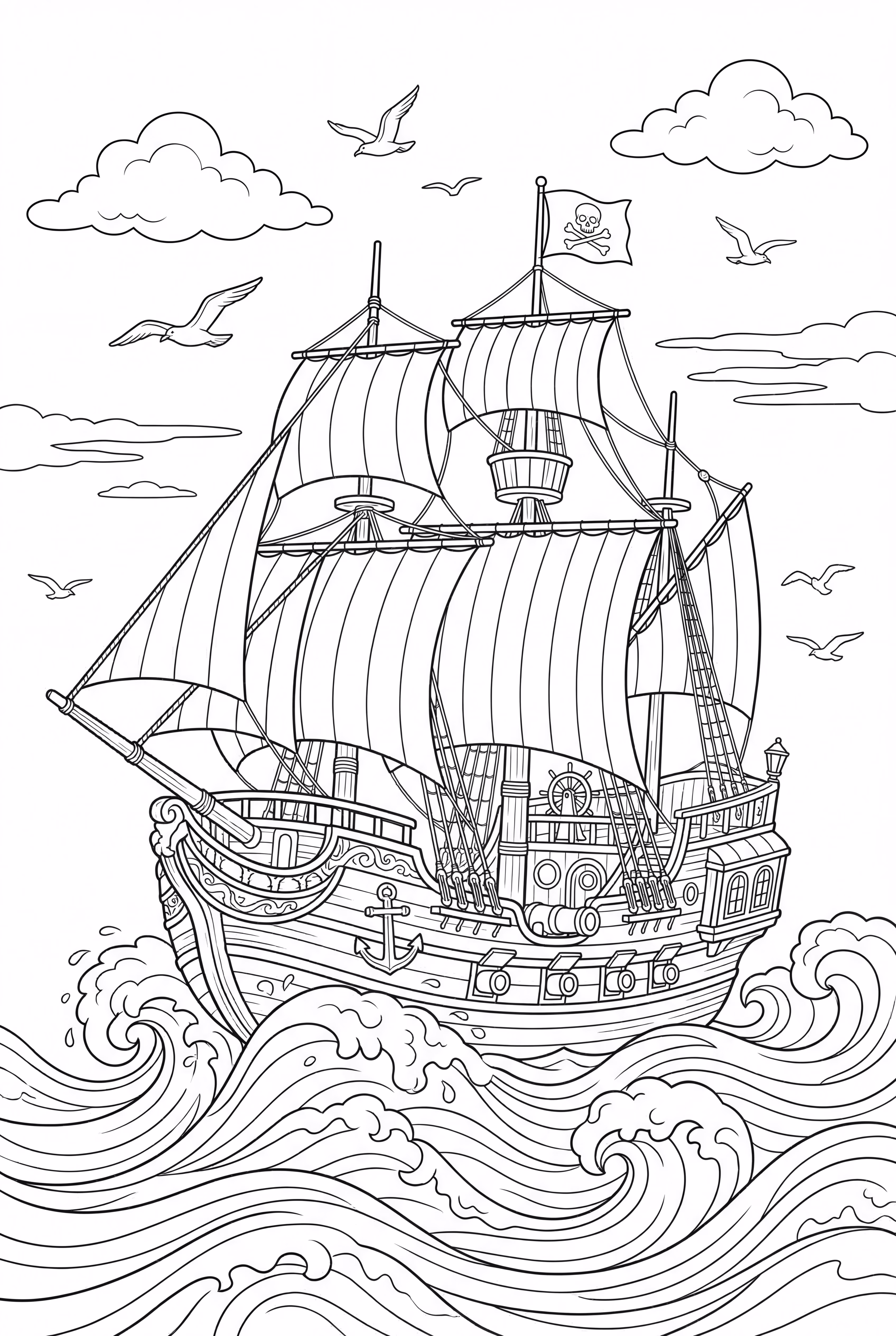 Barco Pirata en un Océano Ondulante