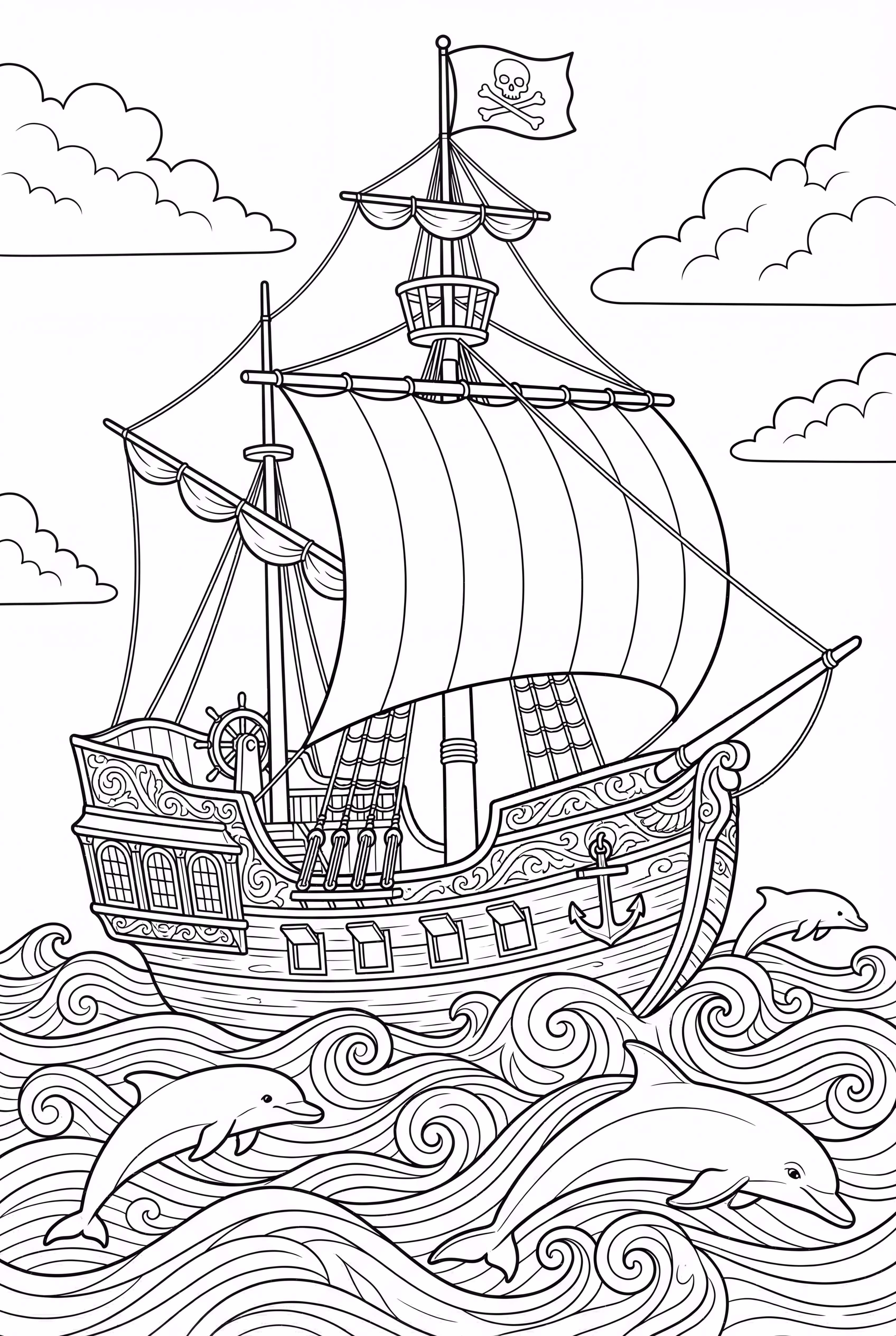 Pirate Ship on a Wavy Ocean-2